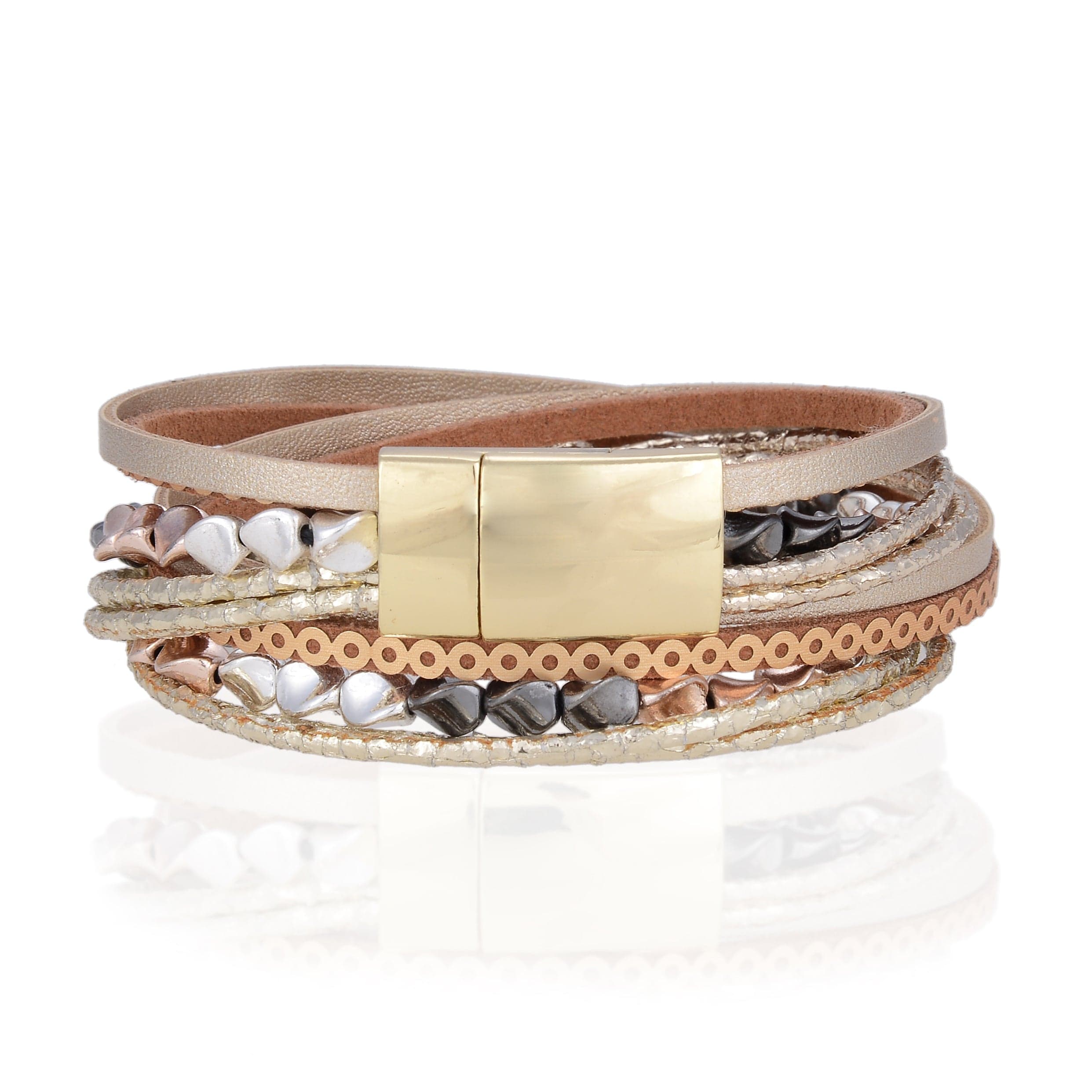 Kalifano Multiwrap Bracelets Multiple Strand Gold Bracelet with Natural Gemstone and Magnetic Clasp BMW-32-GD