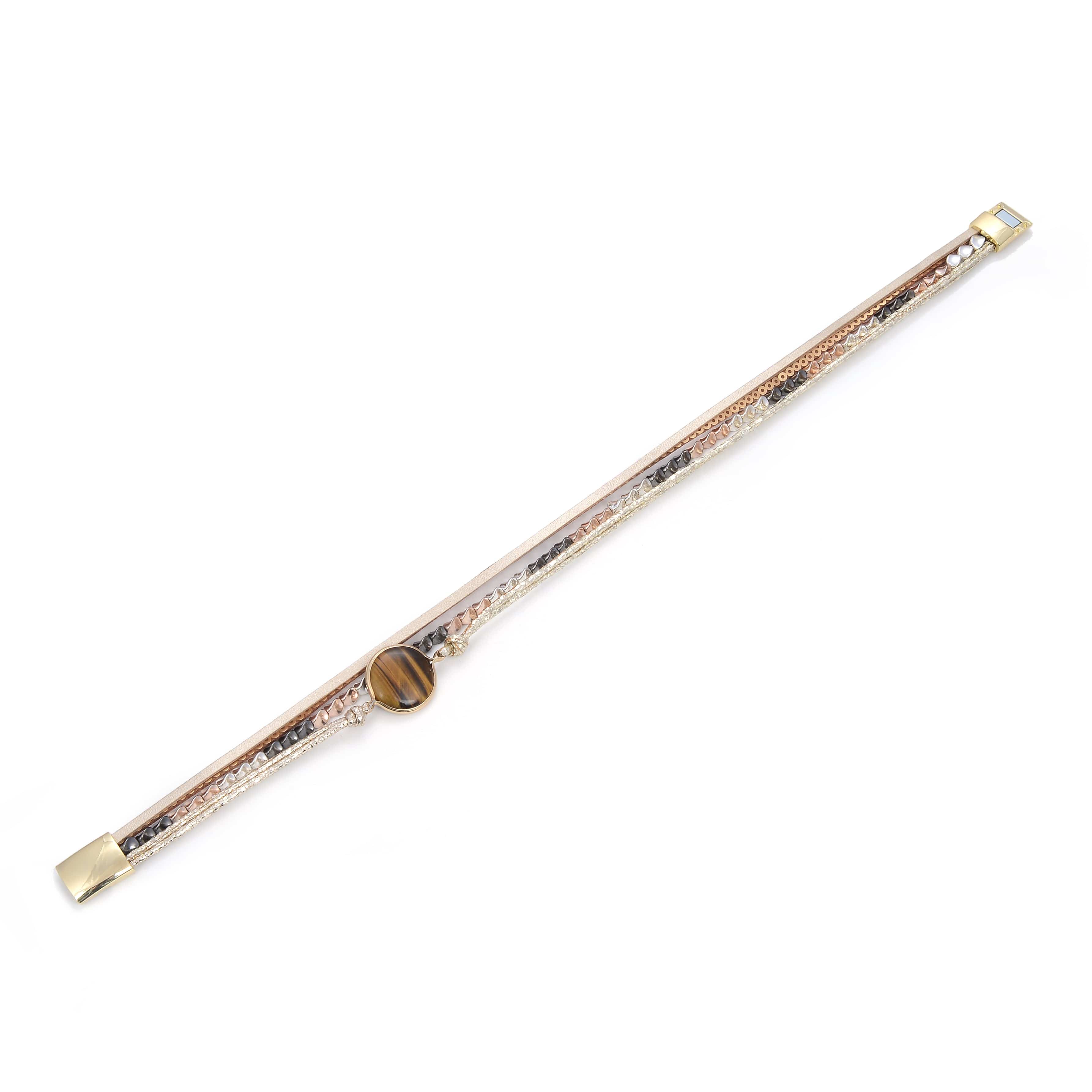 Kalifano Multiwrap Bracelets Multiple Strand Gold Bracelet with Natural Gemstone and Magnetic Clasp BMW-32-GD