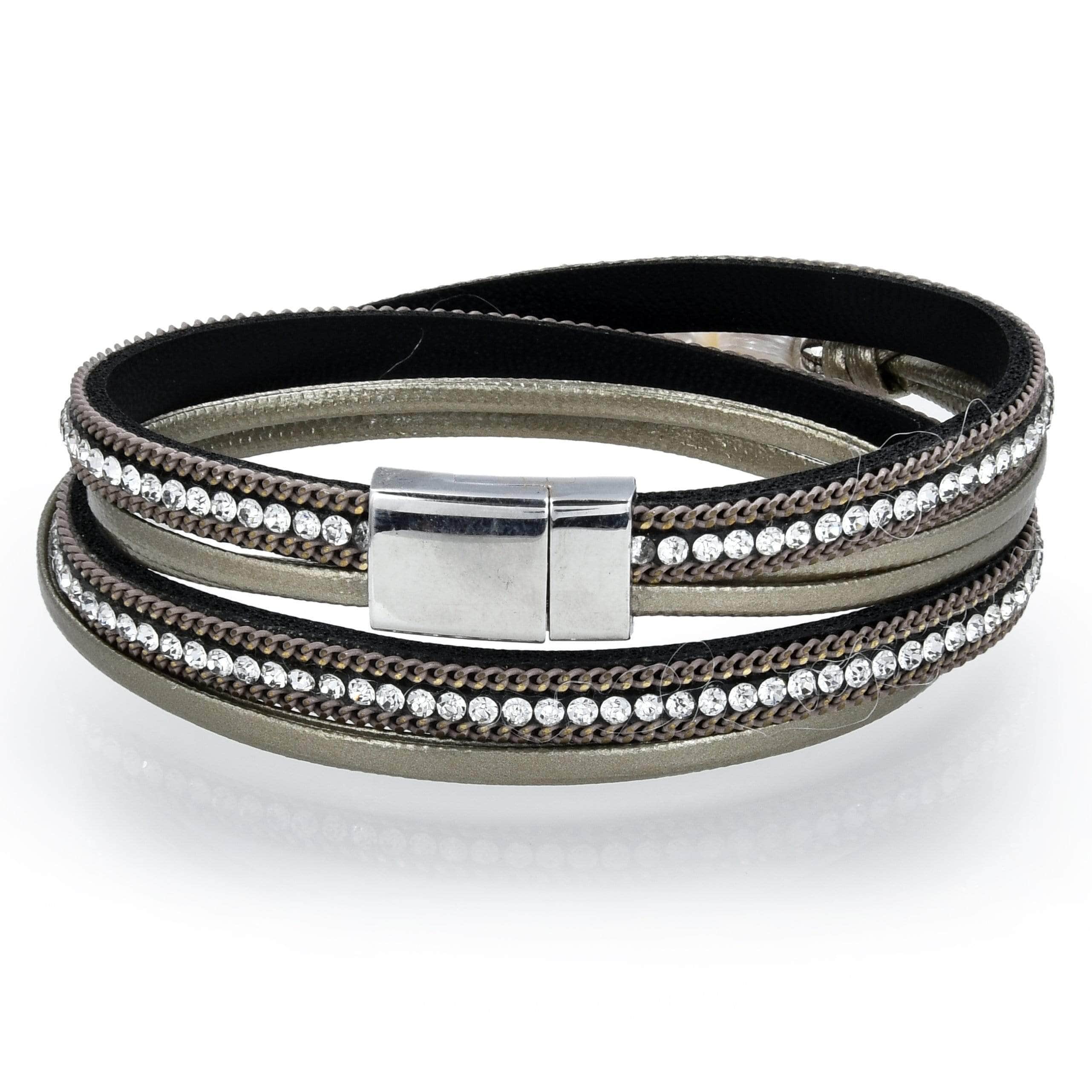 Kalifano Multiwrap Bracelets Multiple Strand Pearl and Diamonds Brown Bracelet with Magnetic Clasp BMW-20-GN2