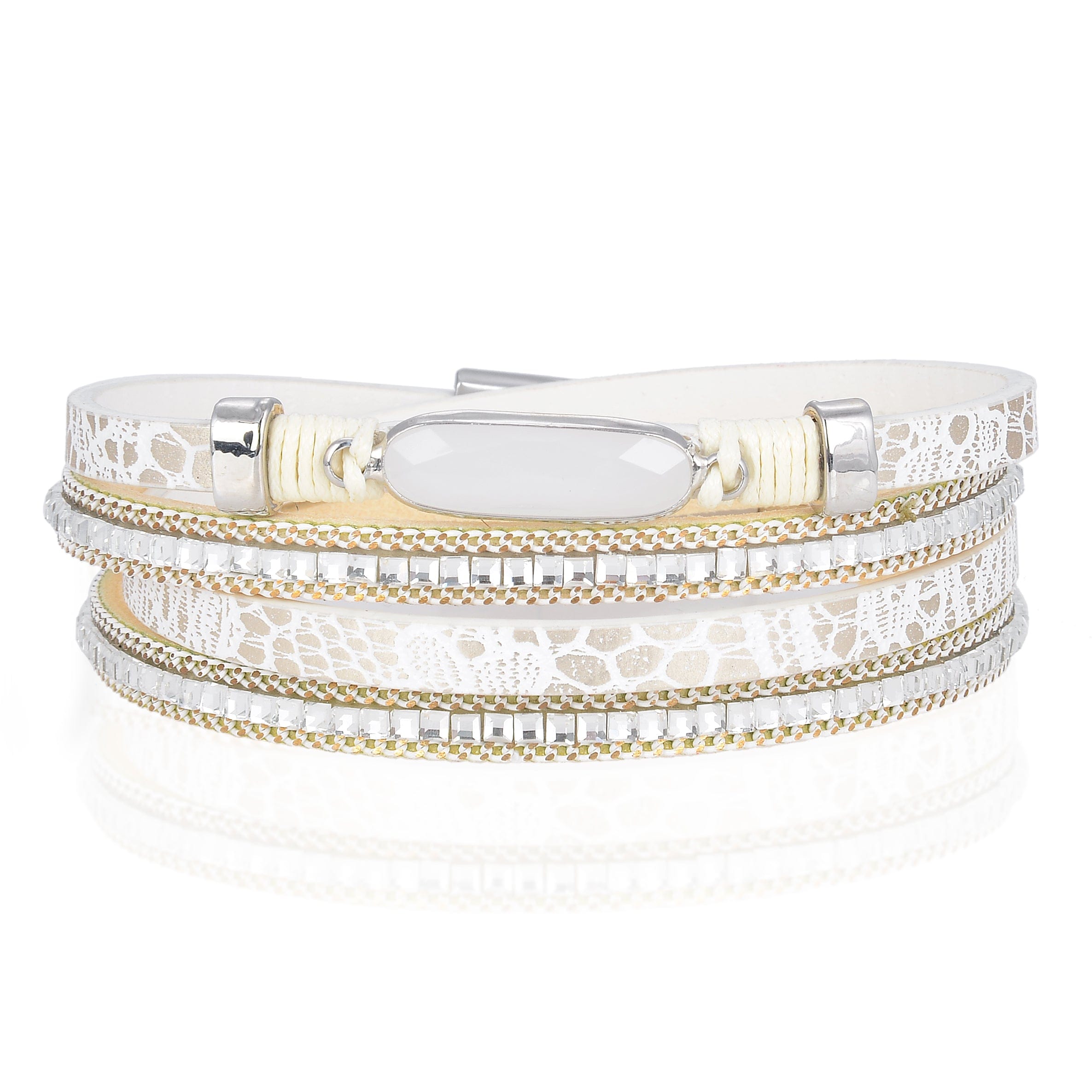 Kalifano Multiwrap Bracelets Multiple Strand White Bracelet with Natural Gemstone and Magnetic Clasp BMW-31-WE