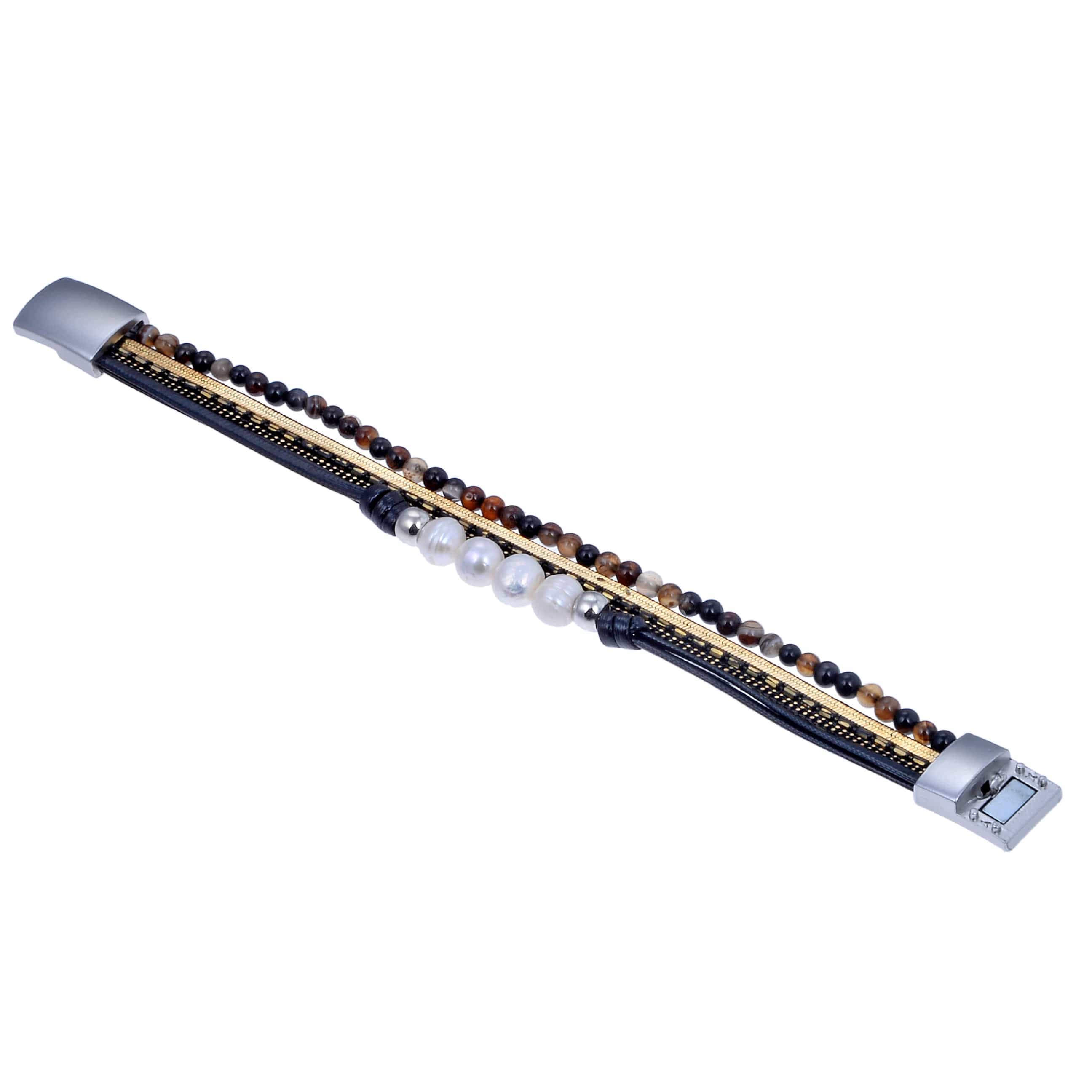Kalifano Multiwrap Bracelets Short Multiple Strand Bracelet Dark Blue/Multi-color With Magnetic Clasp BMW-02-BK2