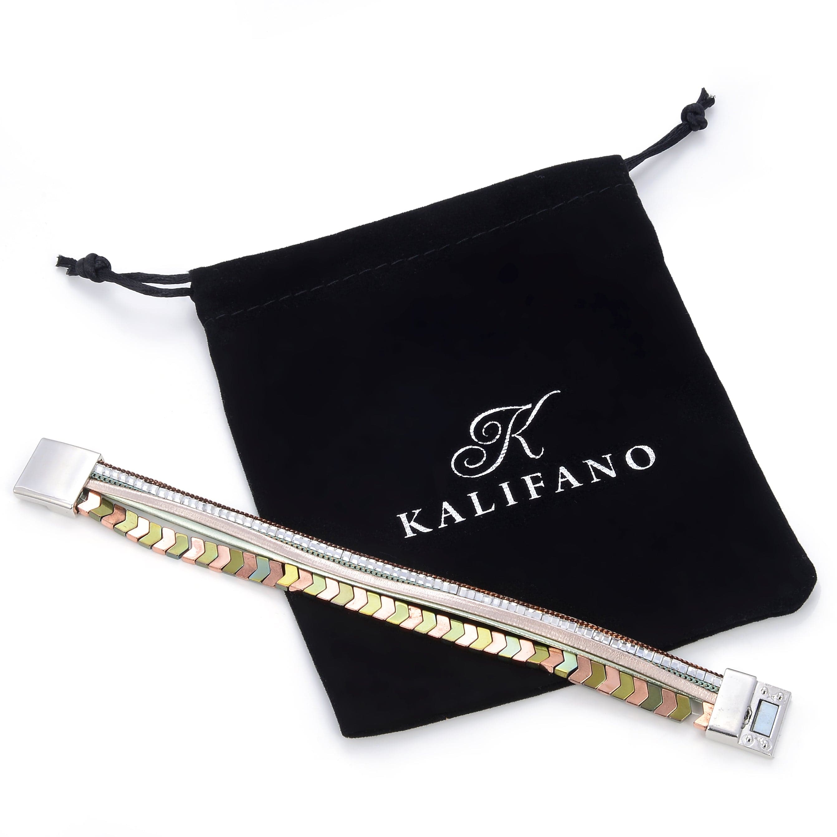 Kalifano Multiwrap Bracelets Short Multiple Strand Bracelet Pink and Green With Magnetic Clasp BMW-29-GN
