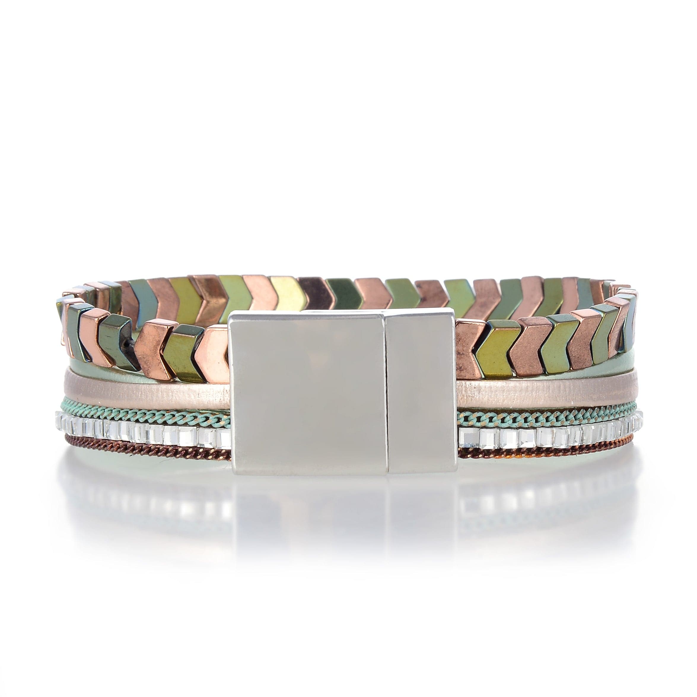 Kalifano Multiwrap Bracelets Short Multiple Strand Bracelet Pink and Green With Magnetic Clasp BMW-29-GN