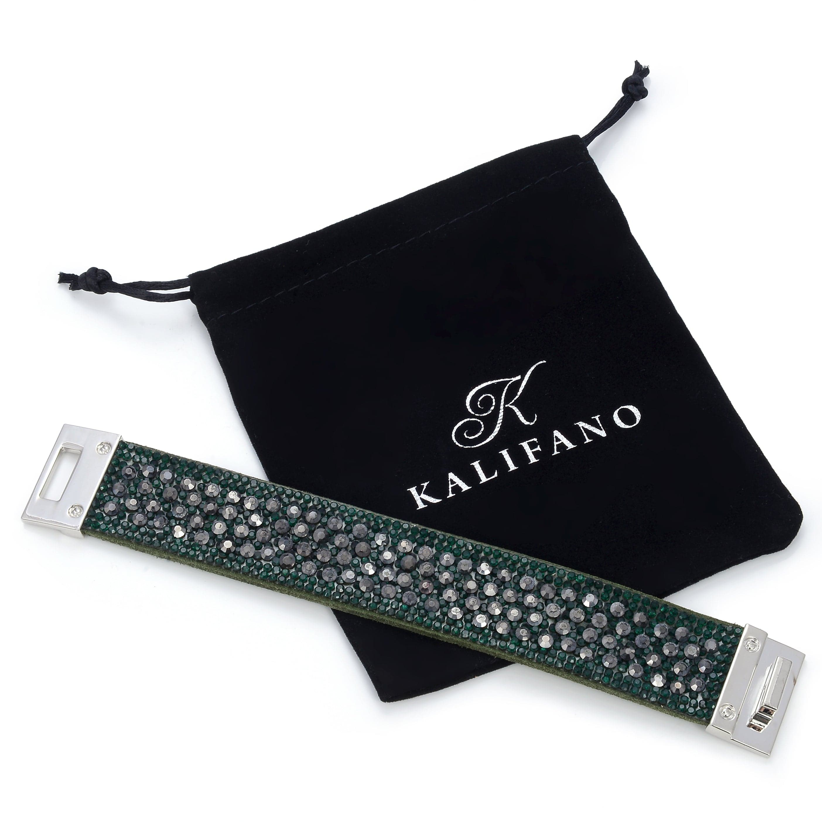 Kalifano Multiwrap Bracelets Short Swarovski Crystal Leather Band Bracelet Green with Toggle Lock BMW-18-GN