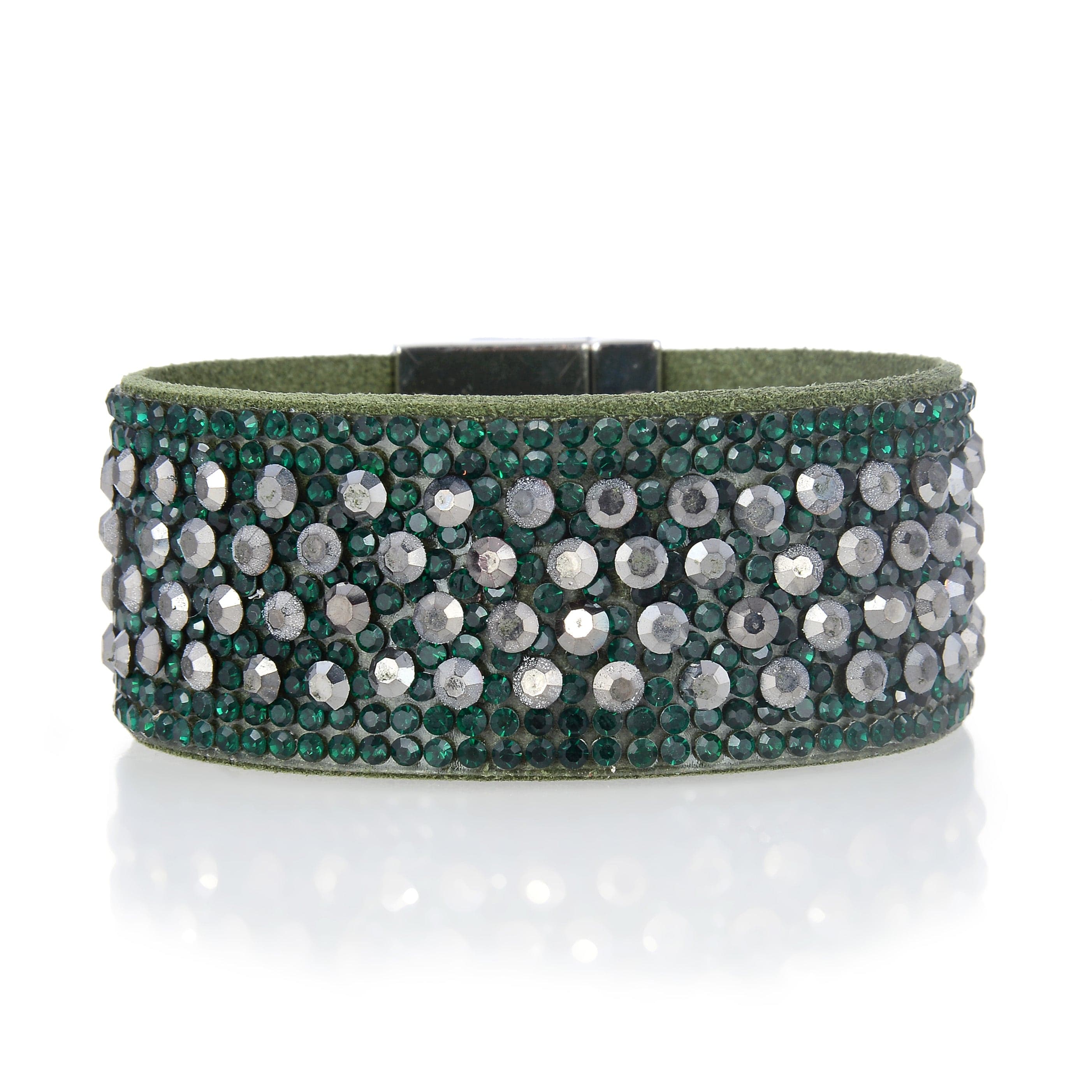 Kalifano Multiwrap Bracelets Short Swarovski Crystal Leather Band Bracelet Green with Toggle Lock BMW-18-GN