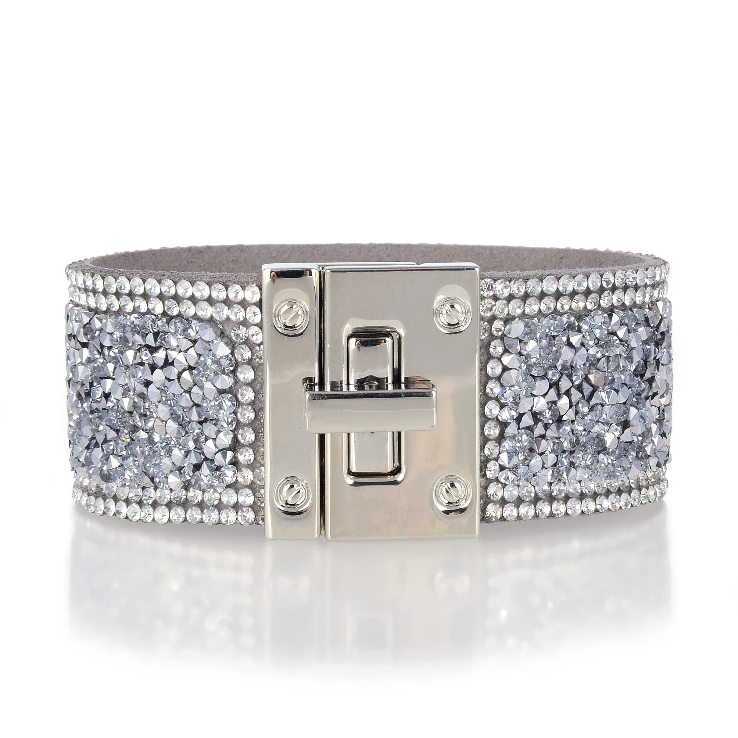 Kalifano Multiwrap Bracelets Short Swarovski Crystal Leather Band Bracelet Silver with Toggle Lock BMW-28-SR