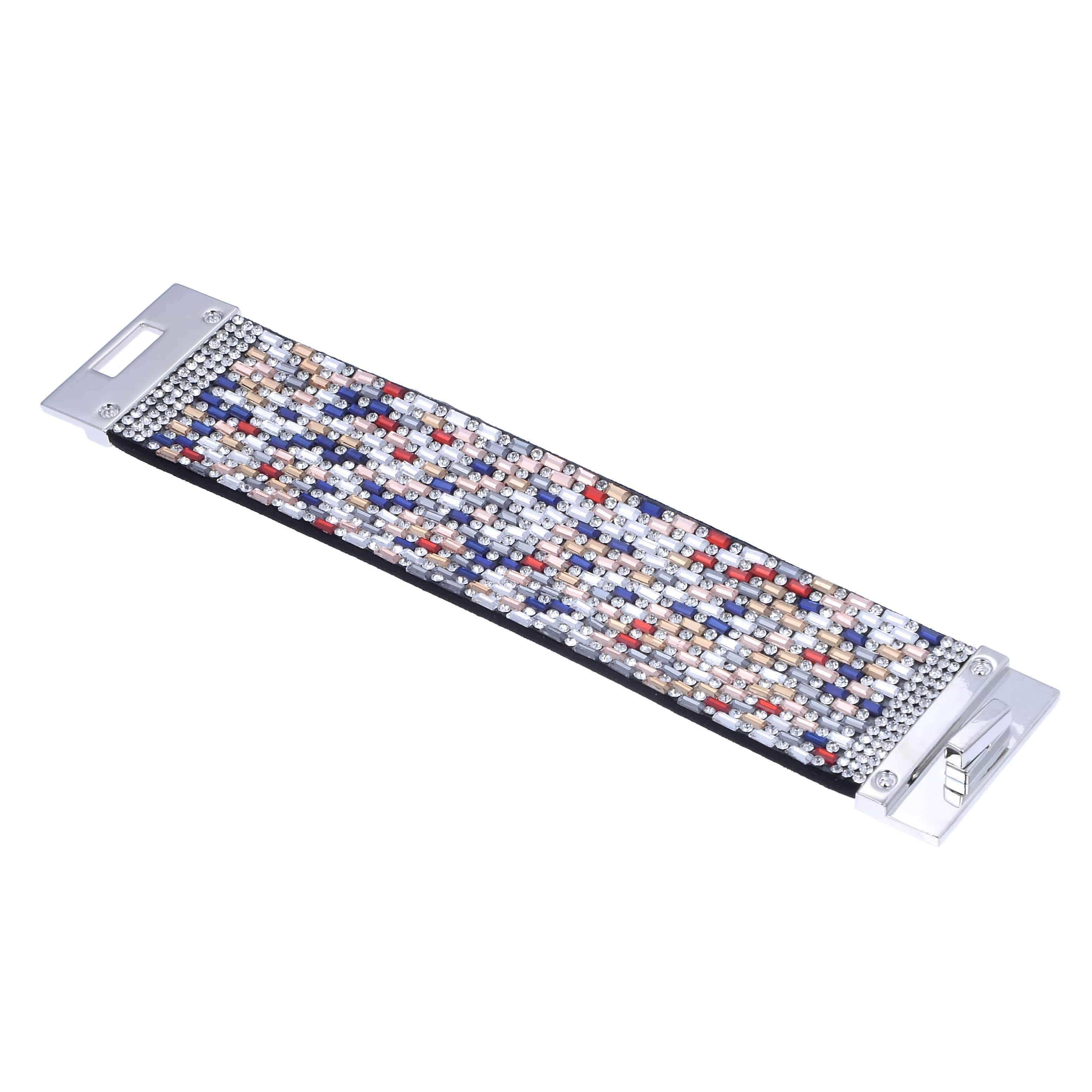 Kalifano Multiwrap Bracelets Wide Strand Bracelet Leather Baguette Gemstone Bead Multi-color With Twist Clasp BMW-16-MT