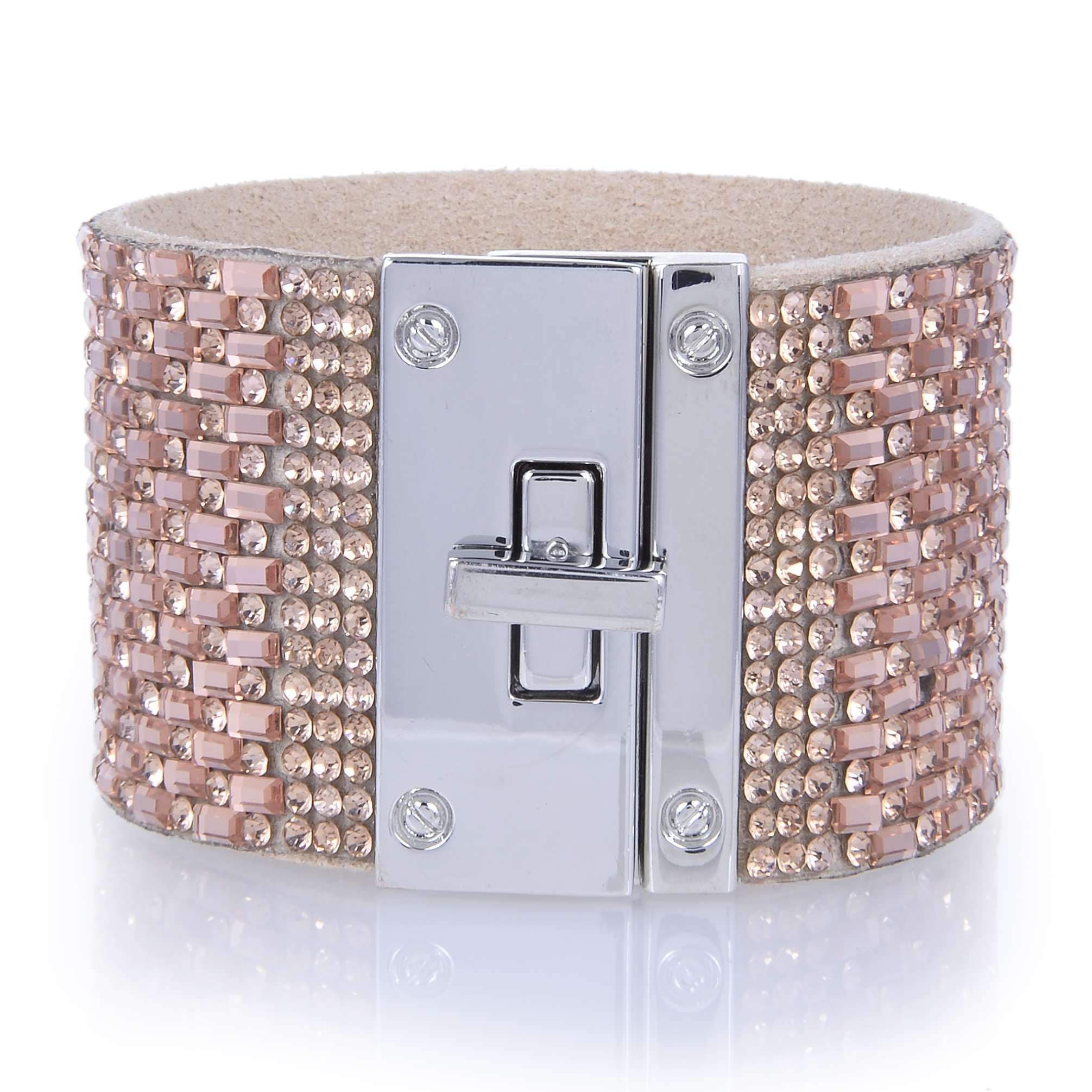 Kalifano Multiwrap Bracelets Wide Strand Bracelet Leather Baguette Gemstone Bead Rose Gold With Twist Clasp BMW-16-RG