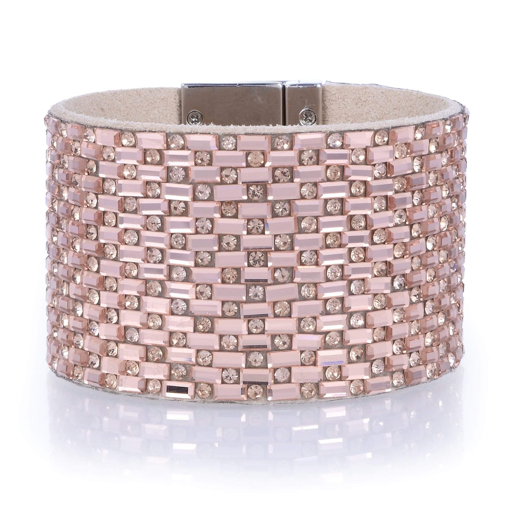 Kalifano Multiwrap Bracelets Wide Strand Bracelet Leather Baguette Gemstone Bead Rose Gold With Twist Clasp BMW-16-RG
