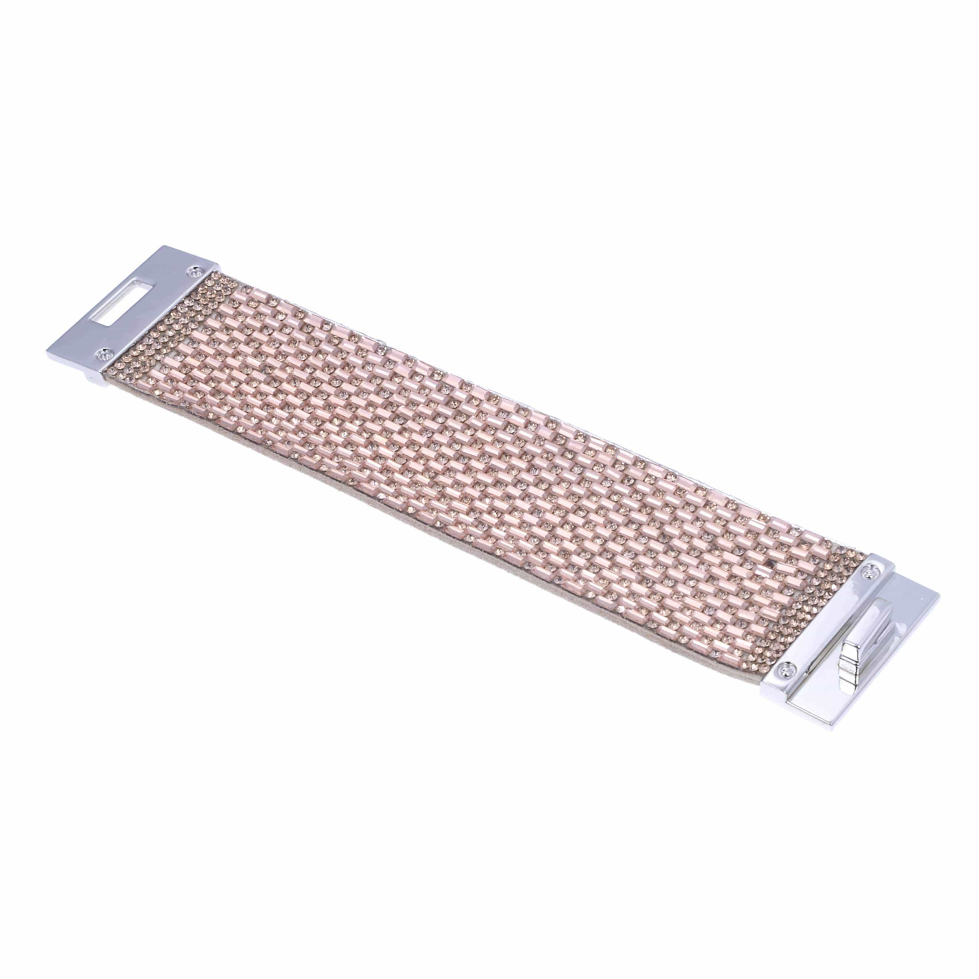 Kalifano Multiwrap Bracelets Wide Strand Bracelet Leather Baguette Gemstone Bead Rose Gold With Twist Clasp BMW-16-RG