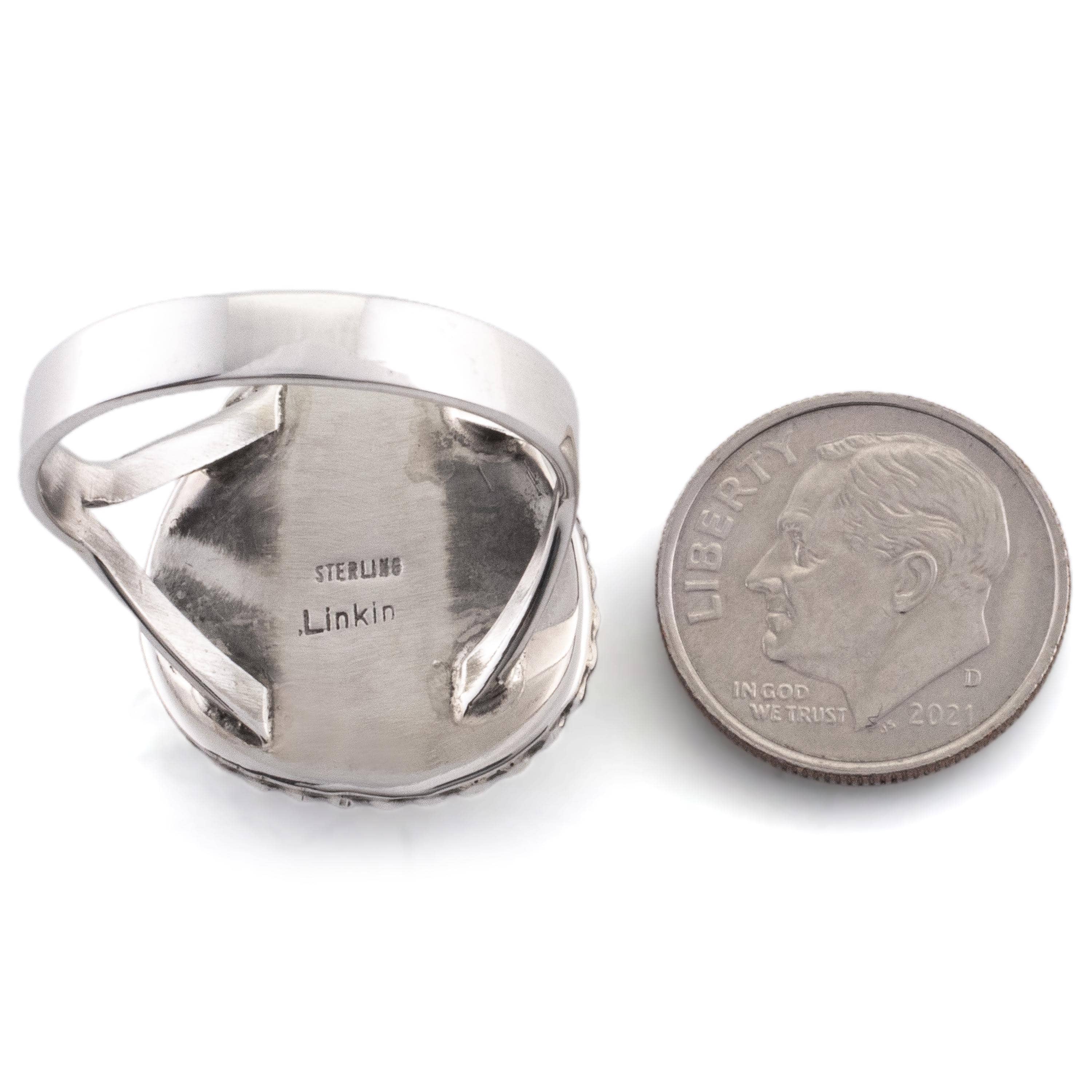 Kalifano Native American Jewelry 11 Lucinda Linkin Rhodonite USA Native American Made 925 Sterling Silver Ring NAR450.008.11