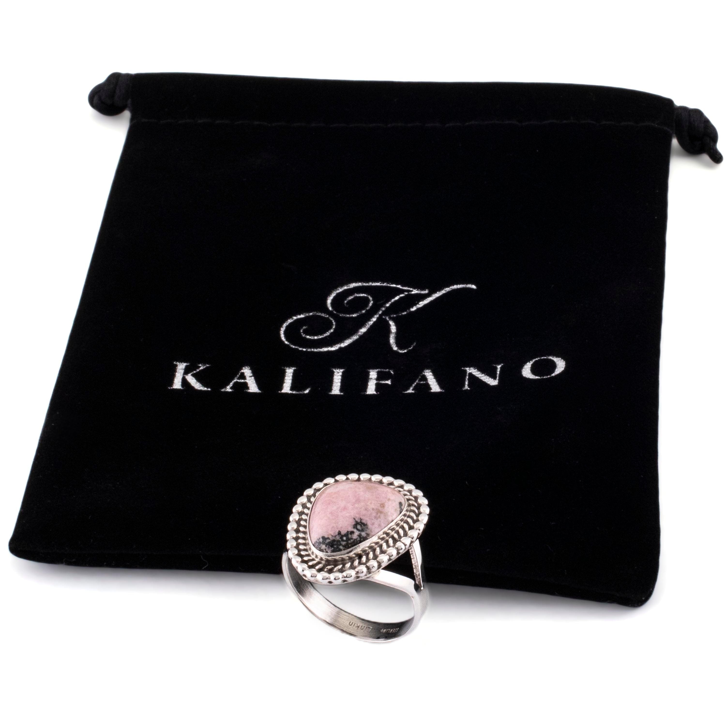 Kalifano Native American Jewelry 11 Lucinda Linkin Rhodonite USA Native American Made 925 Sterling Silver Ring NAR450.008.11