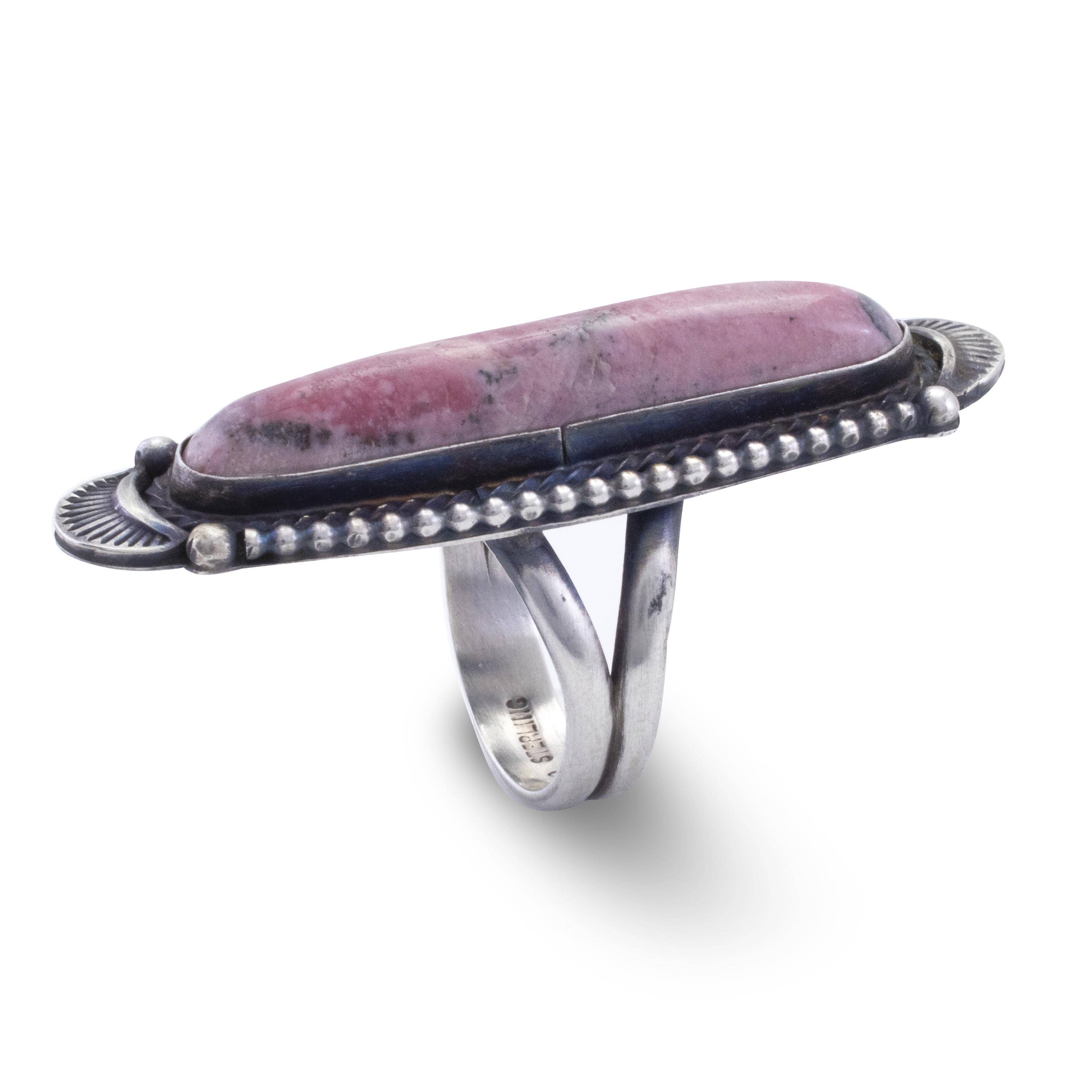 Kalifano Native American Jewelry 7.5 Sheila Tso Navajo Rhodonite USA Native American Made 925 Sterling Silver Ring NAR700.030.75