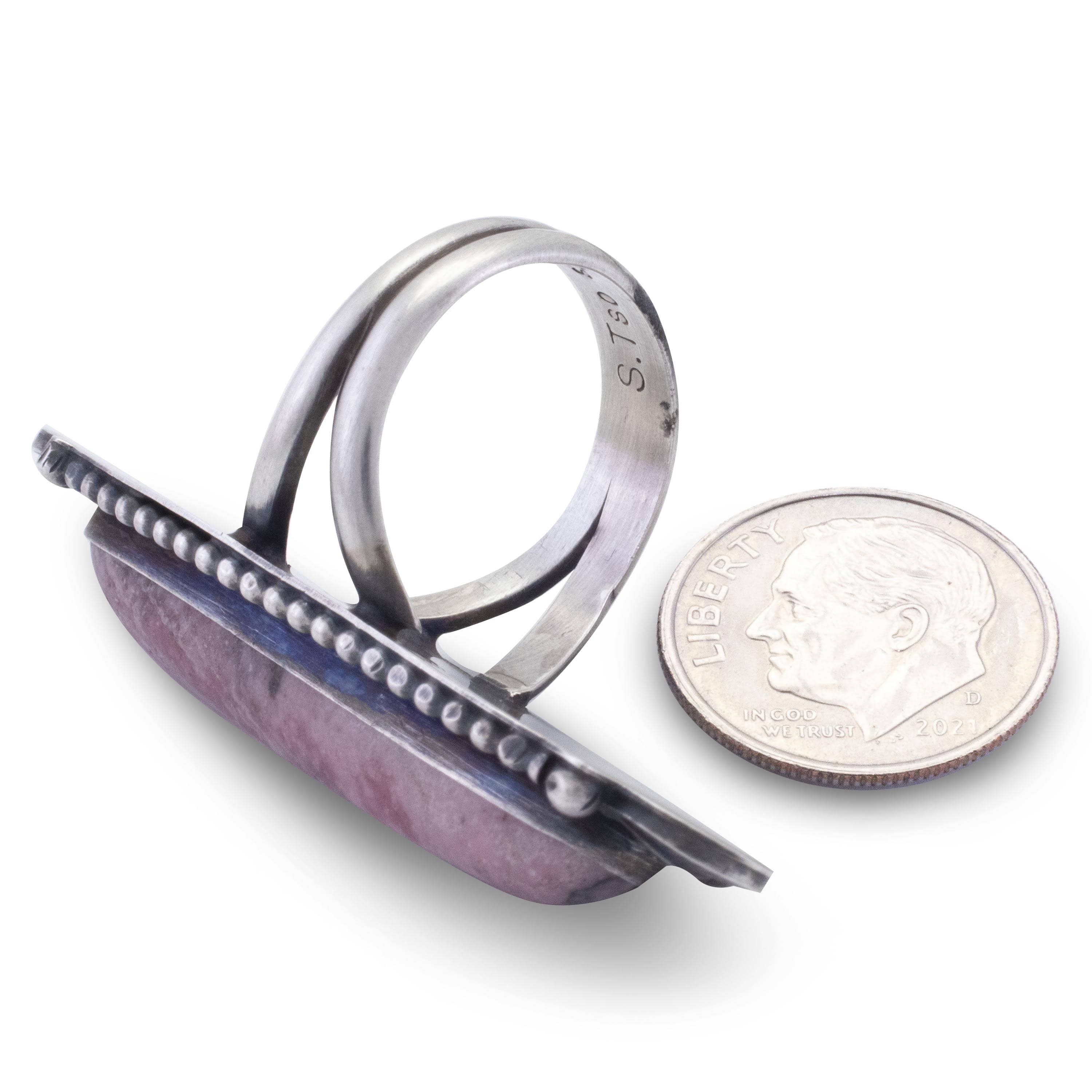 Kalifano Native American Jewelry 7.5 Sheila Tso Navajo Rhodonite USA Native American Made 925 Sterling Silver Ring NAR700.030.75