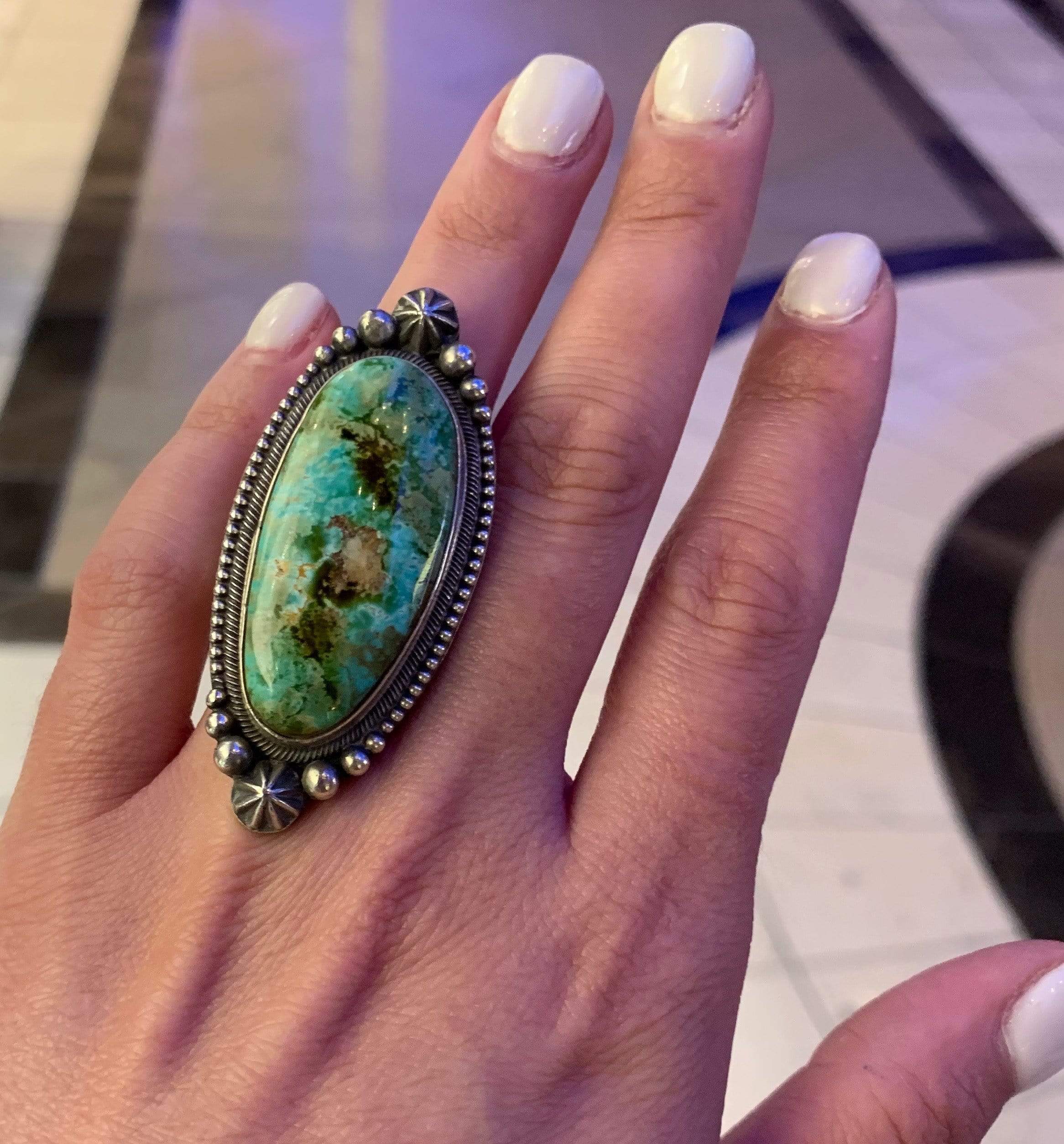 Kalifano Native American Jewelry 7 Apache Turquoise Native American Made 925 Sterling Silver Ring NAR1500.001.7