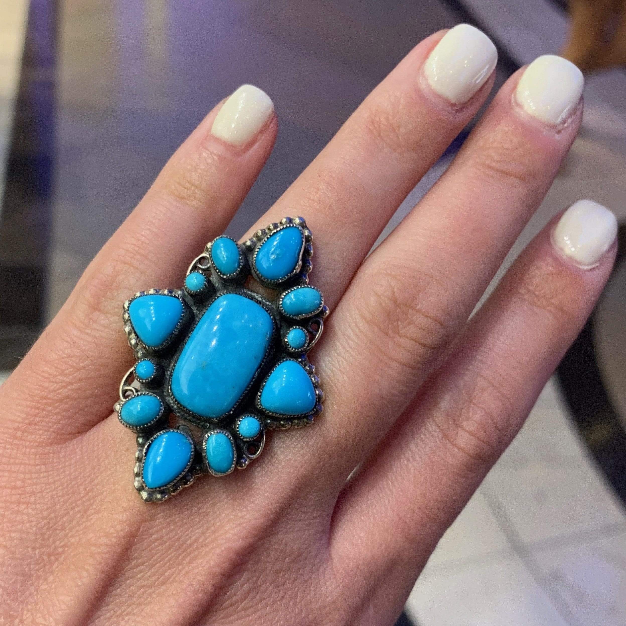 Kalifano Native American Jewelry 7 Leo Feeney Sleeping Beauty Turquoise USA Native American Made 925 Sterling Silver Ring NAR1500.005.7