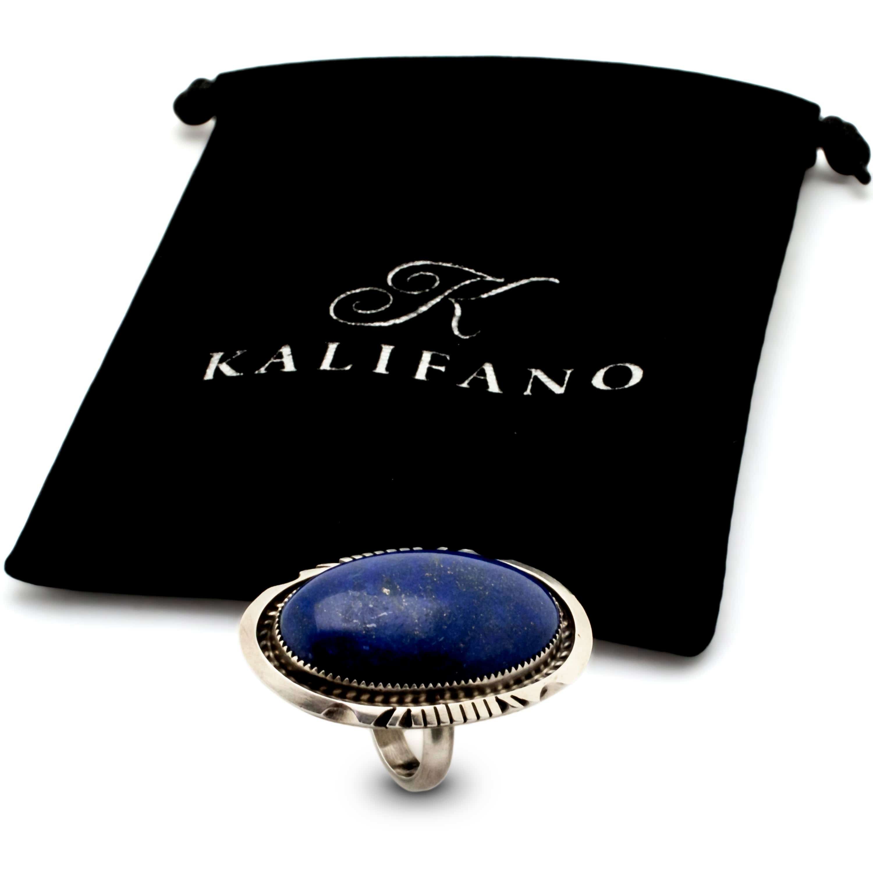 Kalifano Native American Jewelry 8 Robert Shakey Lapis USA Native American Made 925 Sterling Silver Ring NAR1800.003.8