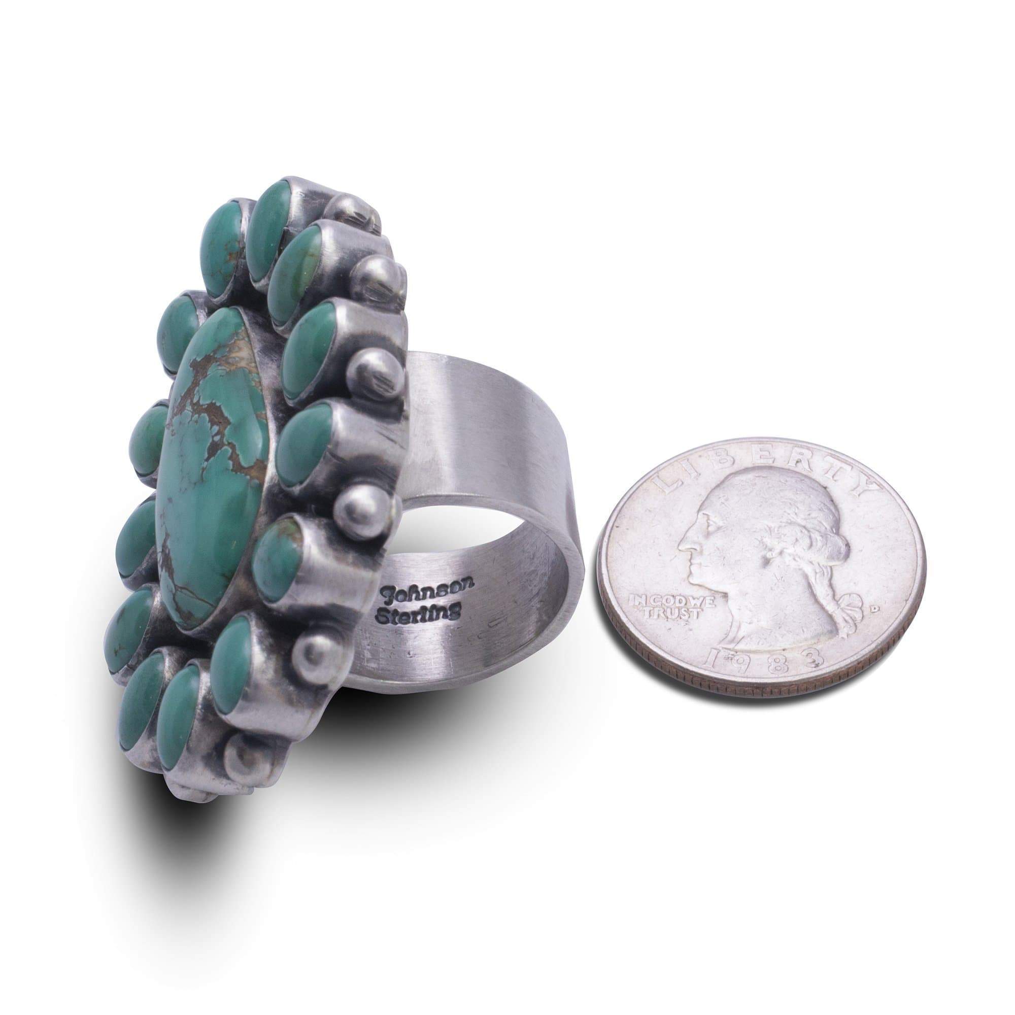 Kalifano Native American Jewelry 9 Bobby Johnson Carico Lake Turquoise USA Native American Made 925 Sterling Silver Ring NAR2400.001.9