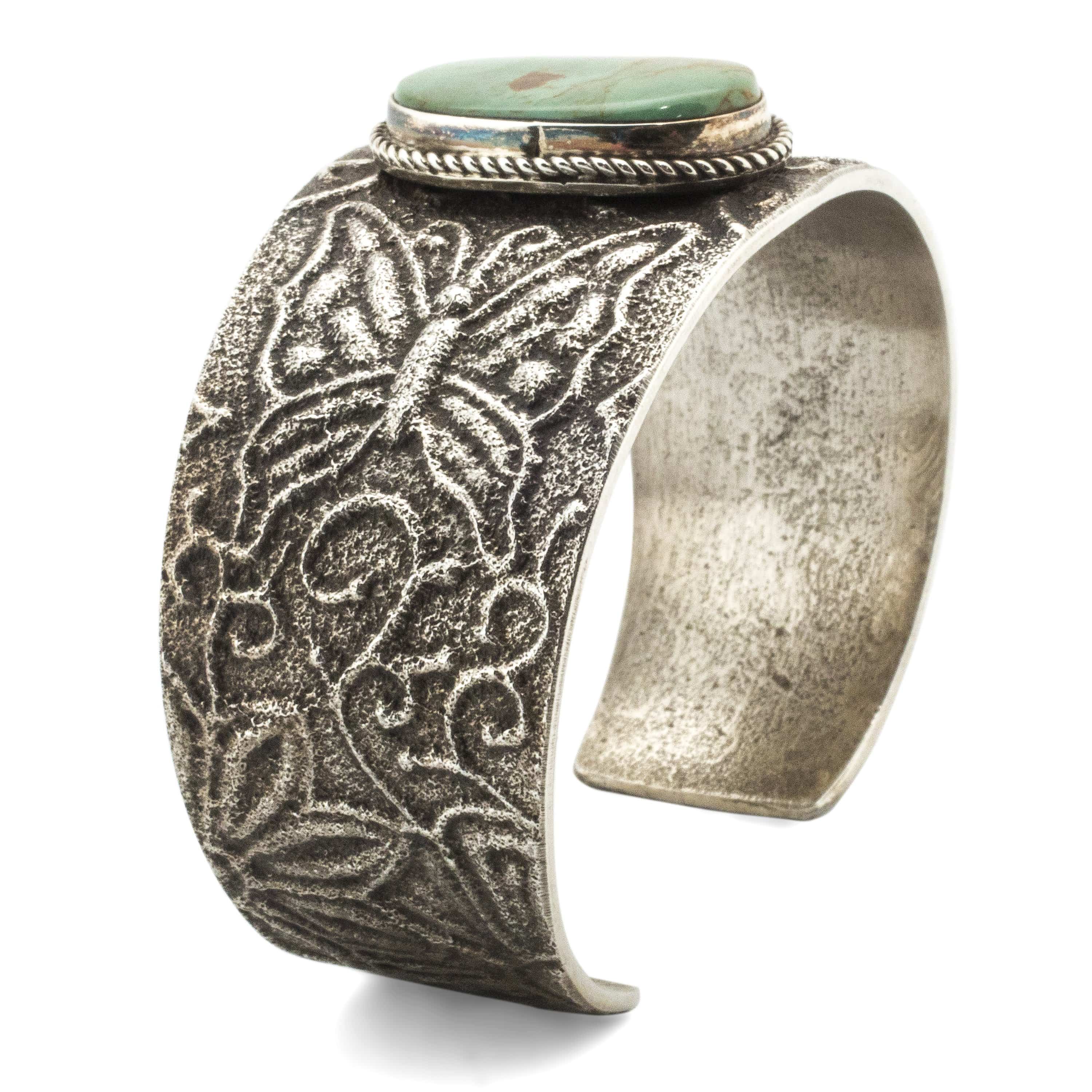 Kalifano Native American Jewelry Anthony Bowman Green Kingman Turquoise USA Native American Made 925 Sterling Silver Cuff NAB2250.002
