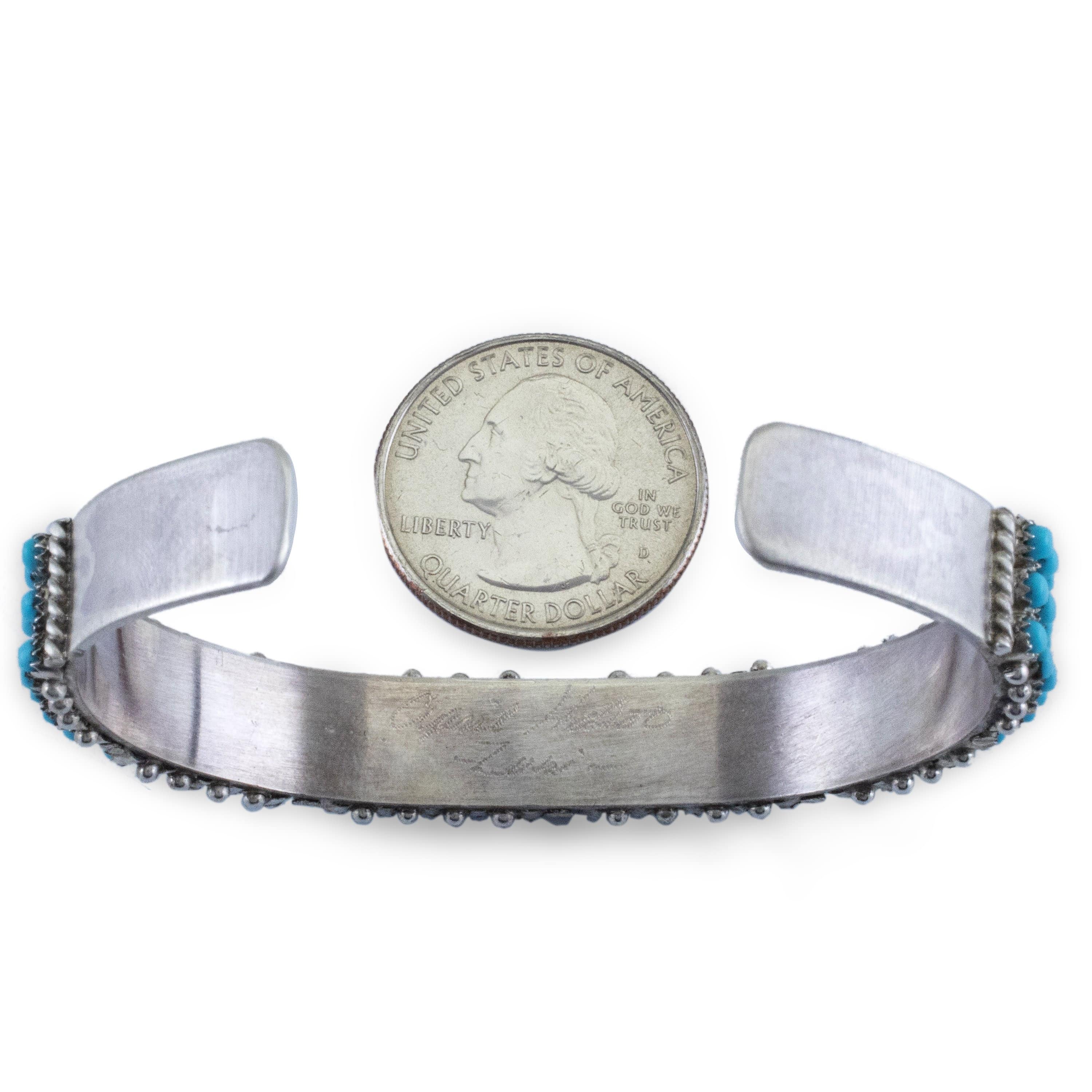 Kalifano Native American Jewelry April Haloo Kingman Turquoise Zuni Petit Point USA Native American Made 925 Sterling Silver Cuff NAB2100.002