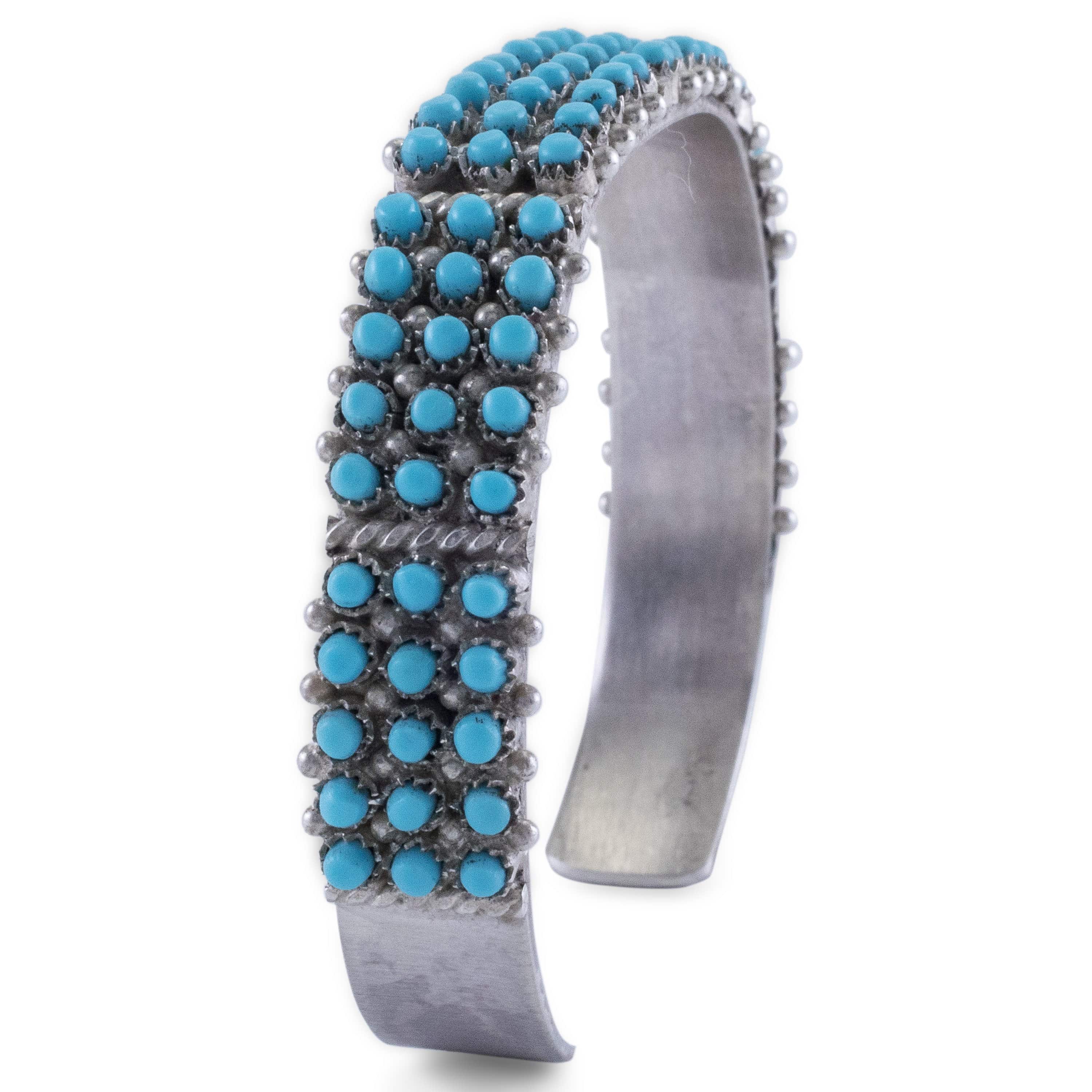 Kalifano Native American Jewelry April Haloo Kingman Turquoise Zuni Petit Point USA Native American Made 925 Sterling Silver Cuff NAB2100.002
