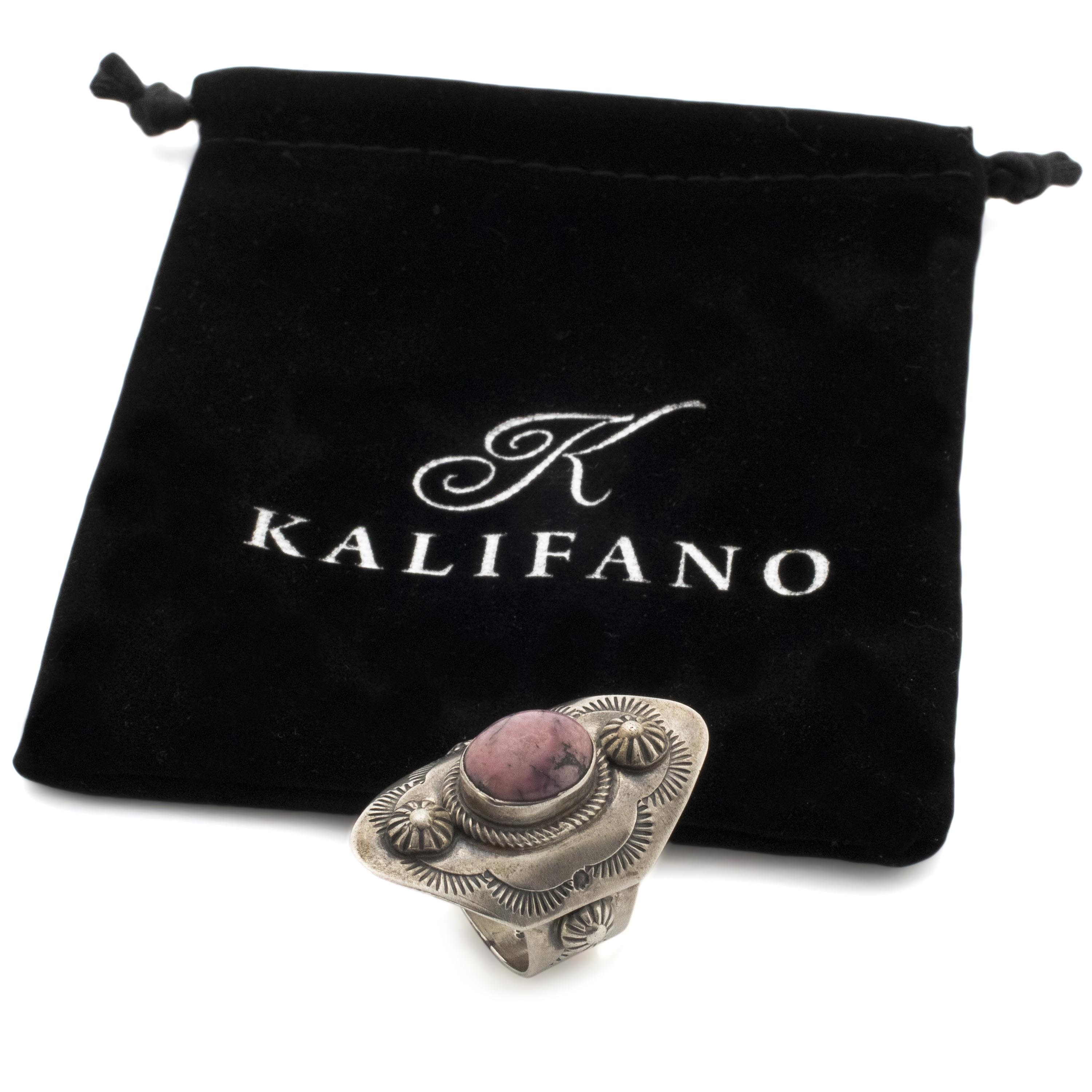 Kalifano Native American Jewelry Bobby Johnson Navajo Rhodonite USA Native American Made 925 Sterling Silver Ring