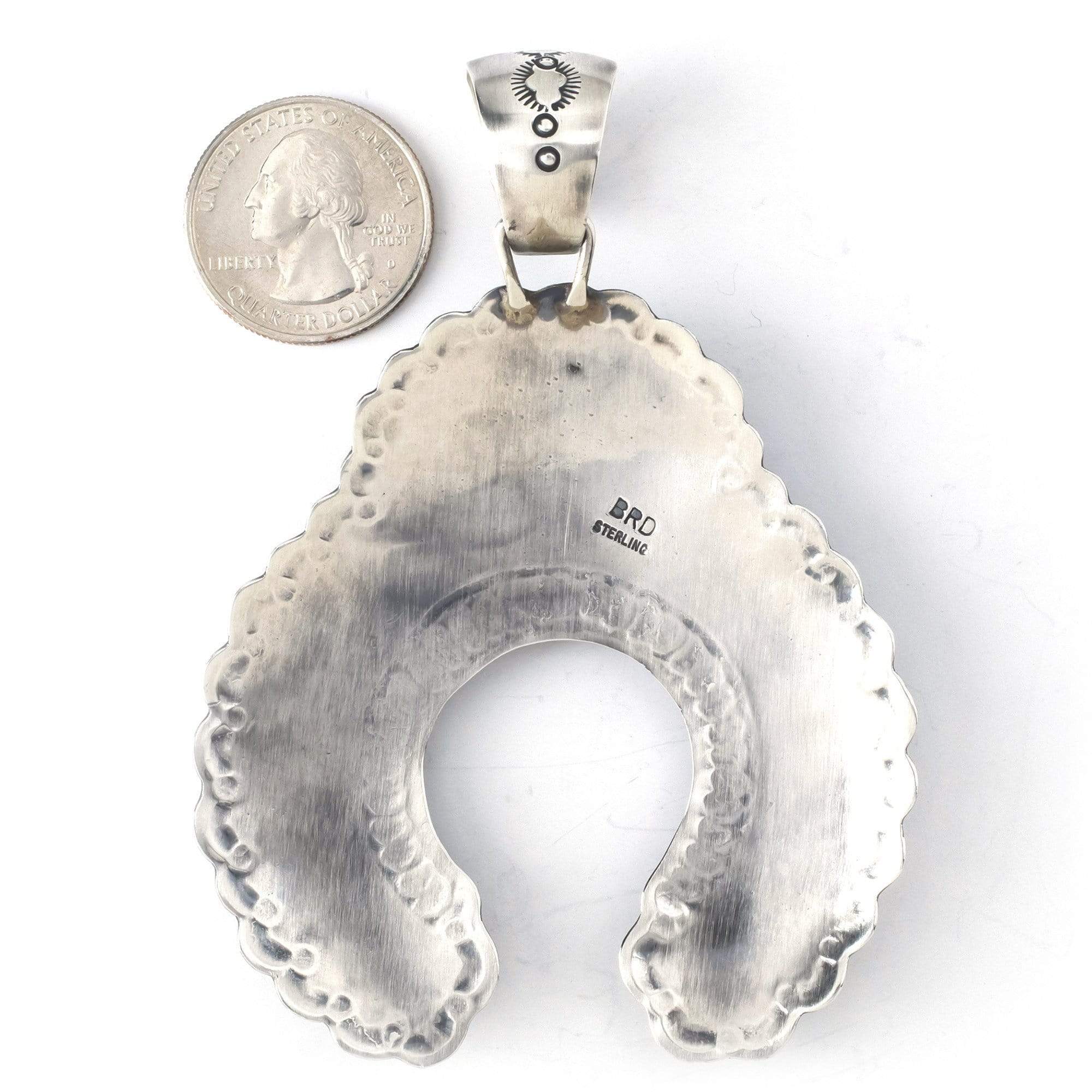 Kalifano Native American Jewelry Campitos Turquoise Native American Made 925 Sterling Silver Naja Squash Blossom 16 Cabochon Pendant NAN3600.001