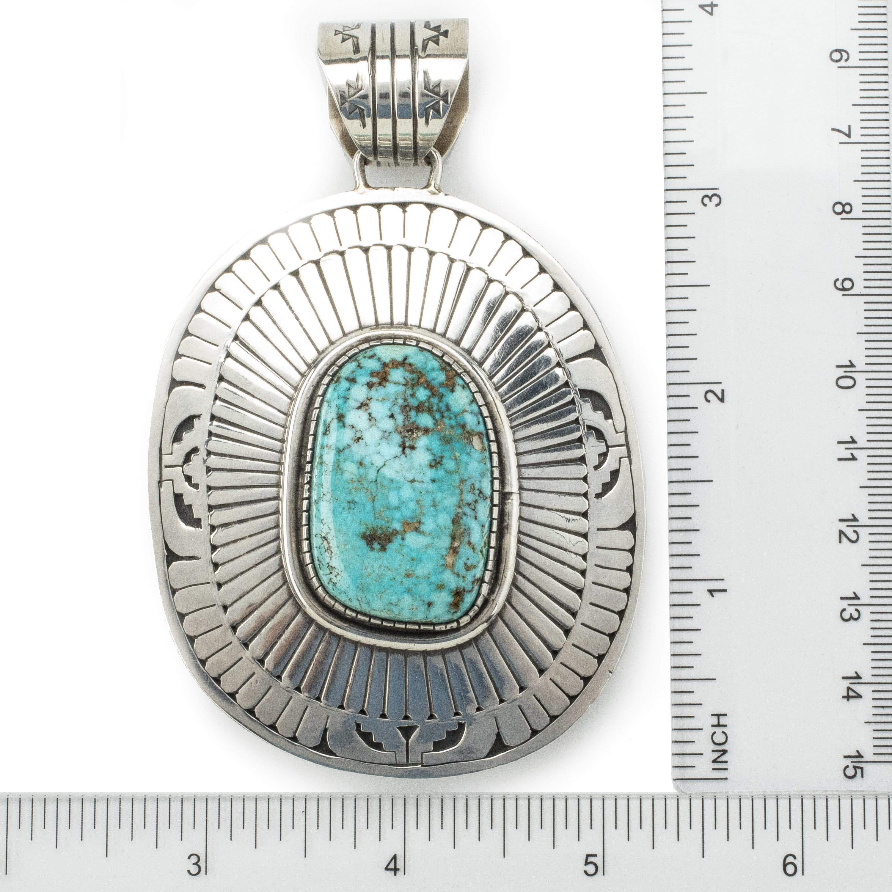 Kalifano Native American Jewelry Carico Lake Turquoise USA Native American Made 925 Sterling Silver Pendant NAN3300.001