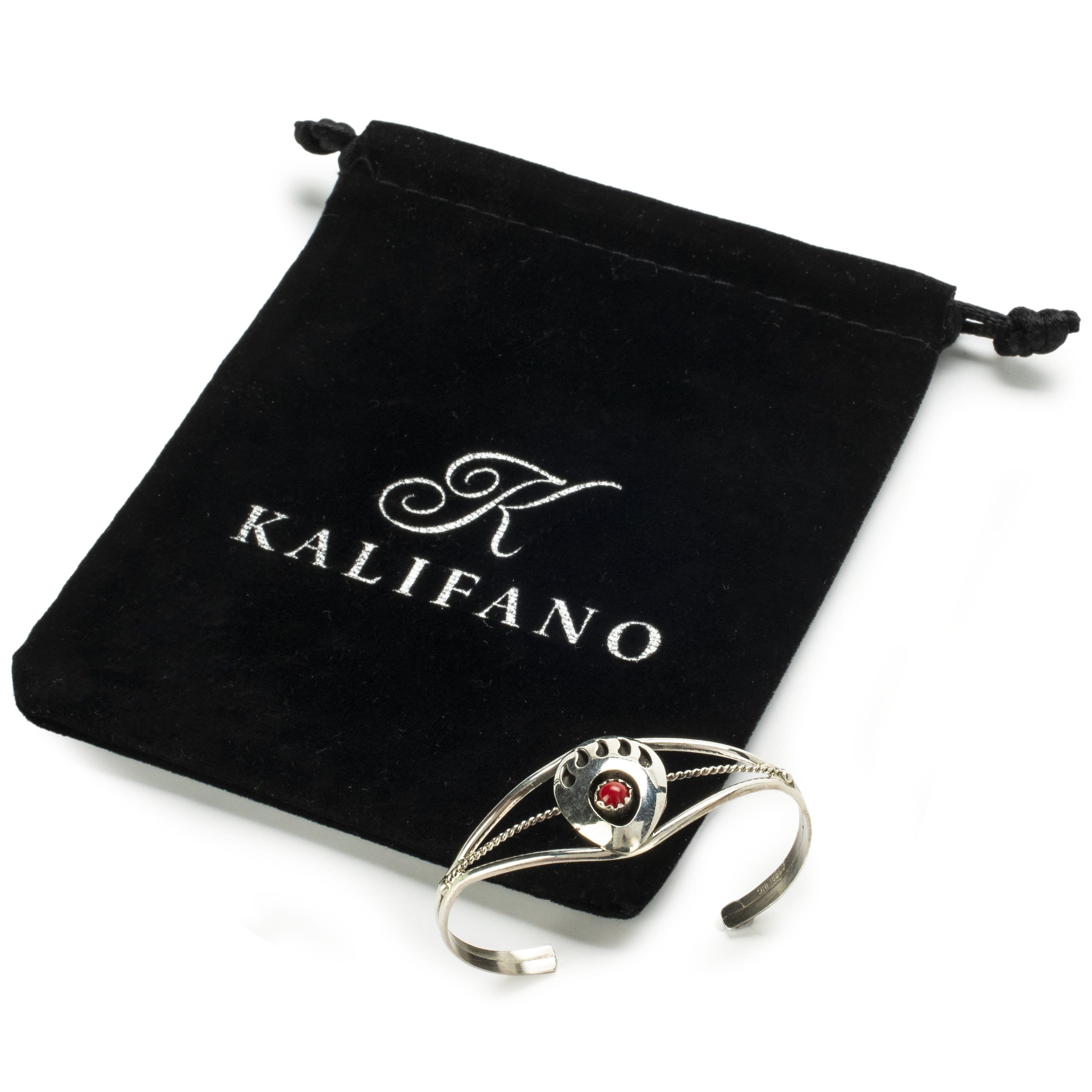 Kalifano Native American Jewelry Coral Bear Claw USA Native American Made 925 Sterling Silver Baby Cuff NAB90.003