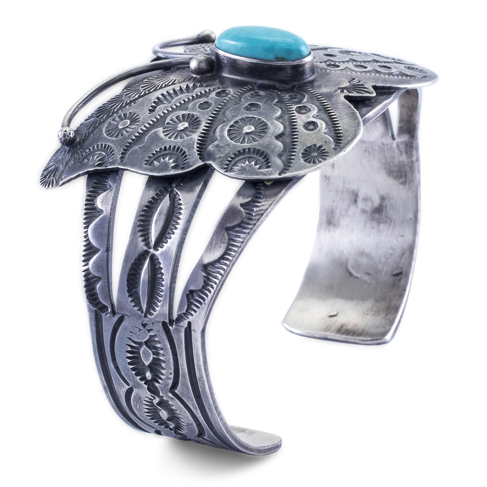 Kalifano Native American Jewelry D. Johnson Campitos Turquoise USA Native American Made 925 Sterling Silver Butterfly Cuff NAB1500.002