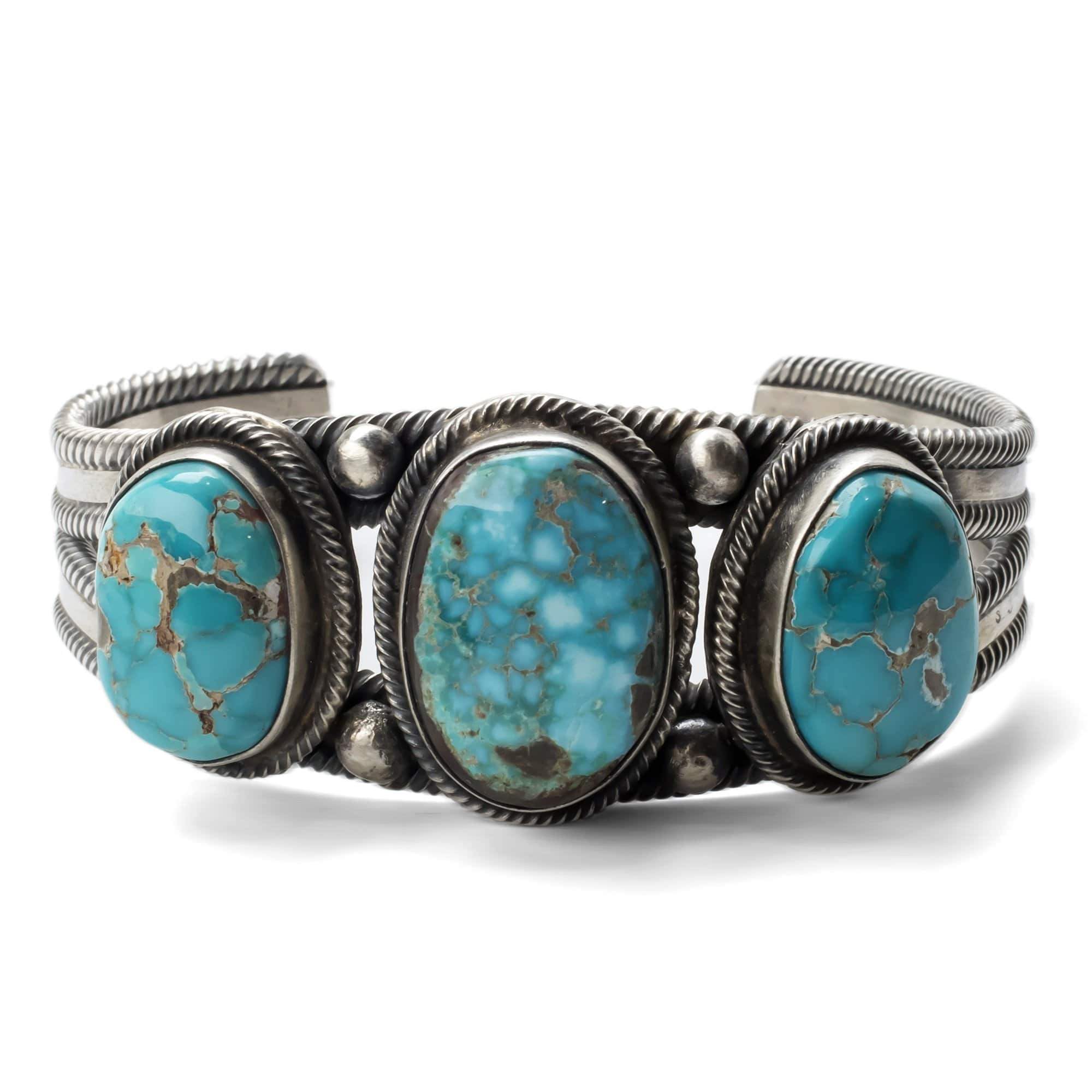 Kalifano Native American Jewelry D. Livingston Kingman Turquoise USA Native American Made 925 Sterling Silver Cuff NAB3500.001