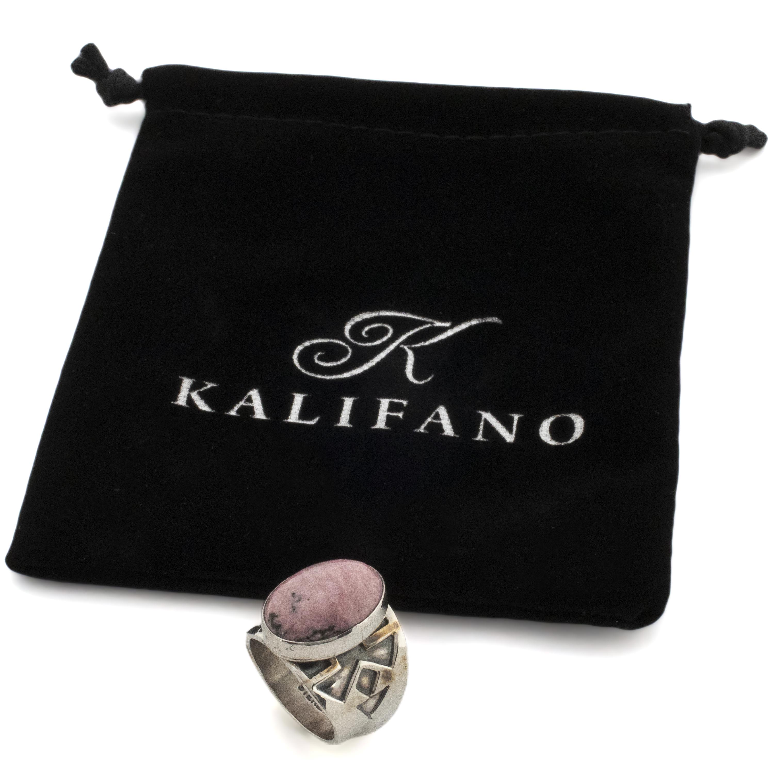 Kalifano Native American Jewelry Danny Clark Navajo Rhodonite USA Native American Made 925 Sterling Silver Ring