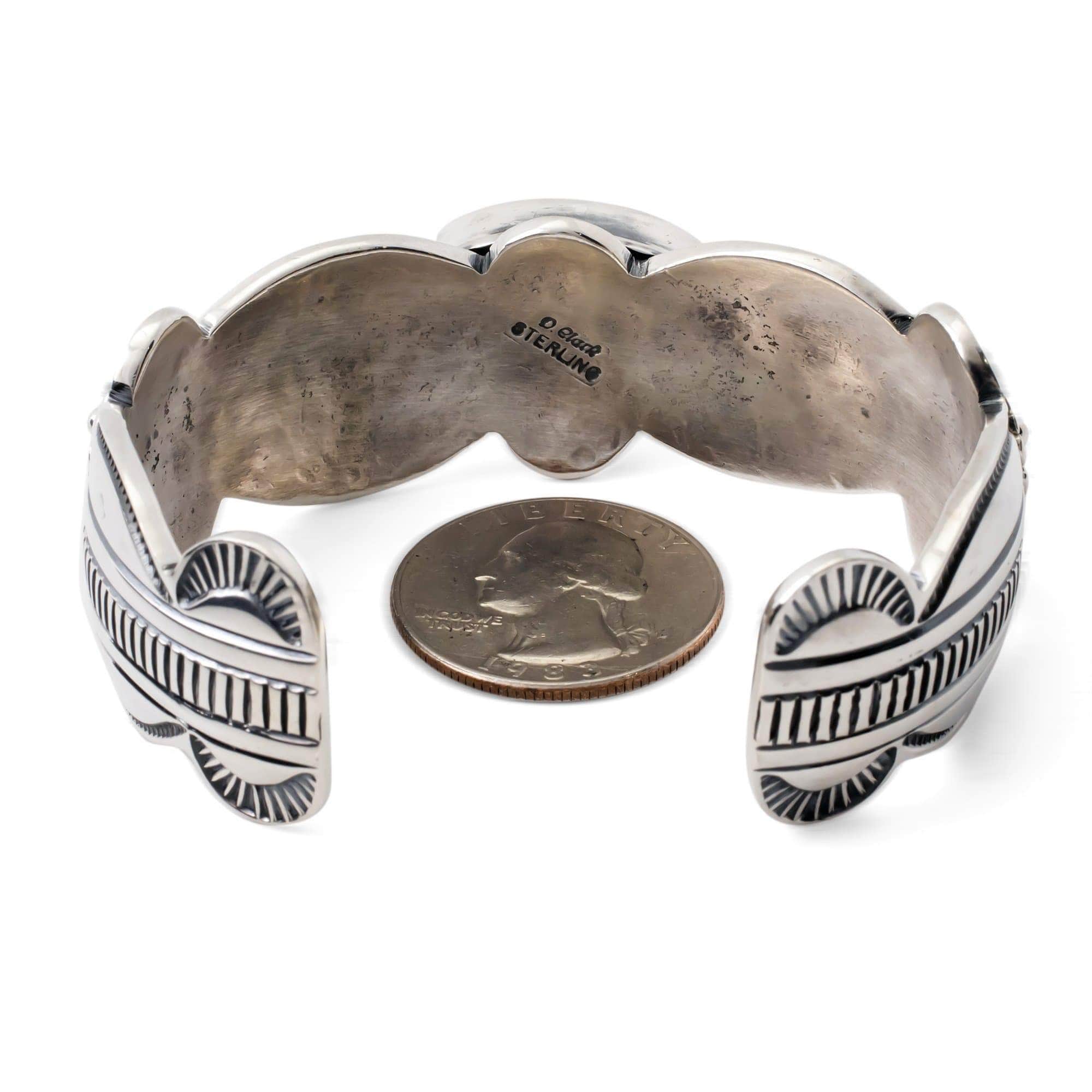 Kalifano Native American Jewelry Danny Clark Orange Spiny Oyster Shell USA Native American Made 925 Sterling Silver Cuff NAB3000.003