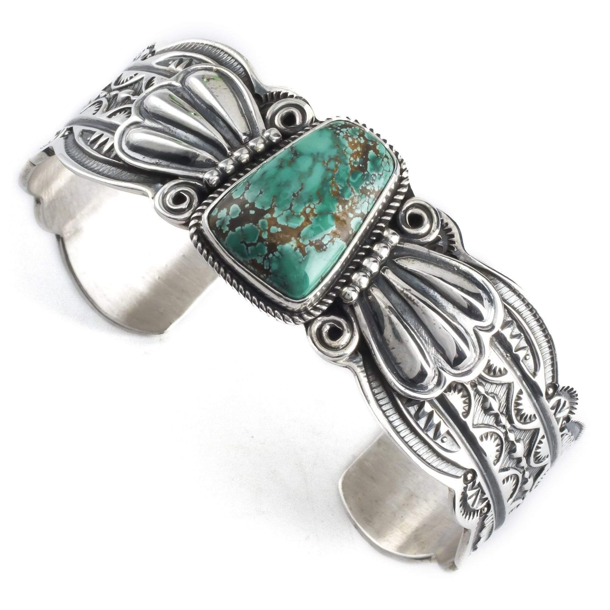 Kalifano Native American Jewelry Darrel Cadman Carico Lake Turquoise Native American Made 925 Sterling Silver Cuff NAB2700.003