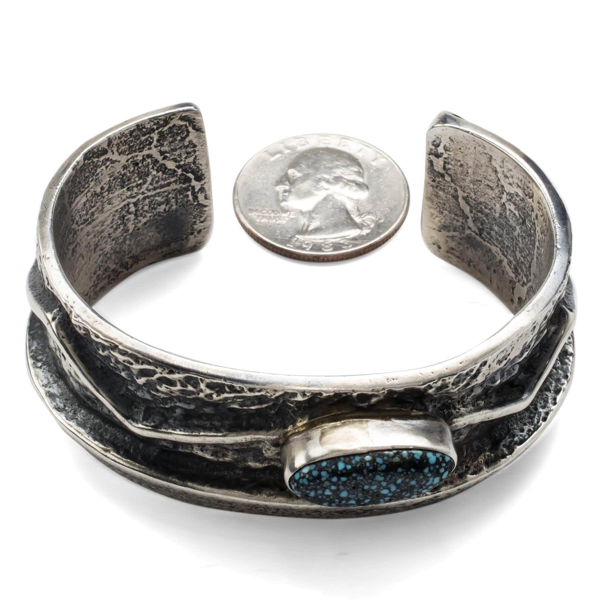 Kalifano Native American Jewelry Darrin Livingston Genuine Turquoise USA Native American Made 925 Sterling Silver Cuff NAB2700.008