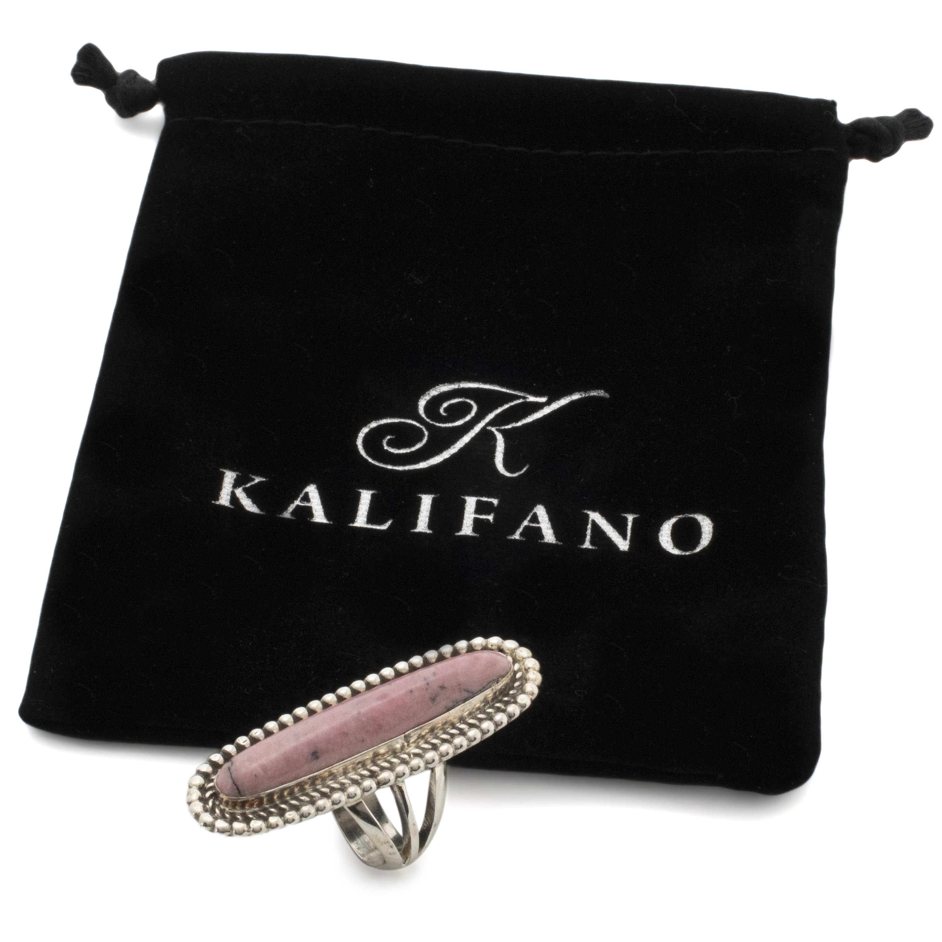 Kalifano Native American Jewelry Eddie Secatero Navajo Rhodonite USA Native American Made 925 Sterling Silver Ring