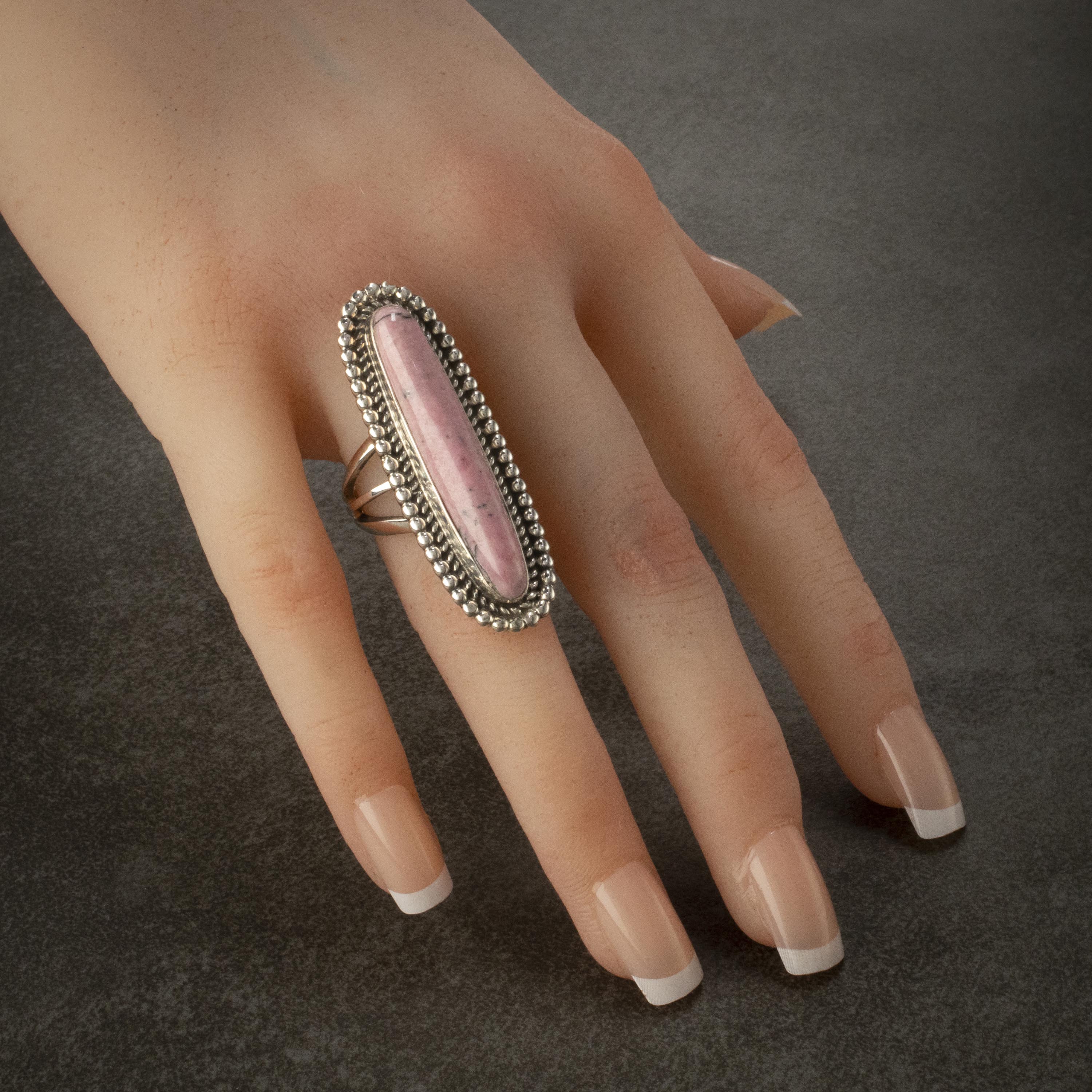 Kalifano Native American Jewelry Eddie Secatero Navajo Rhodonite USA Native American Made 925 Sterling Silver Ring