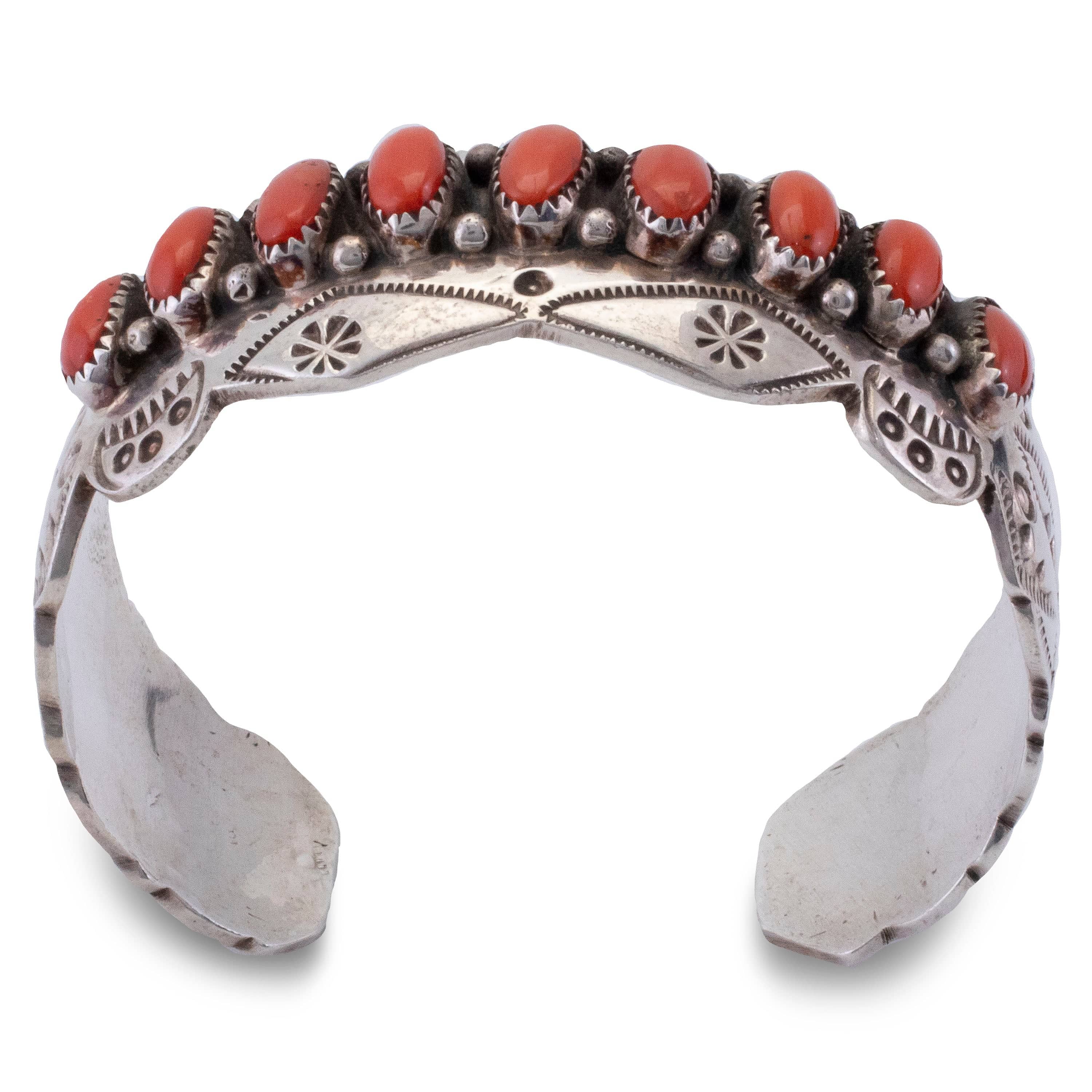 Kalifano Native American Jewelry Effie Garfield Navajo Coral USA Native American Made 925 Sterling Silver Cuff NAB3300.007