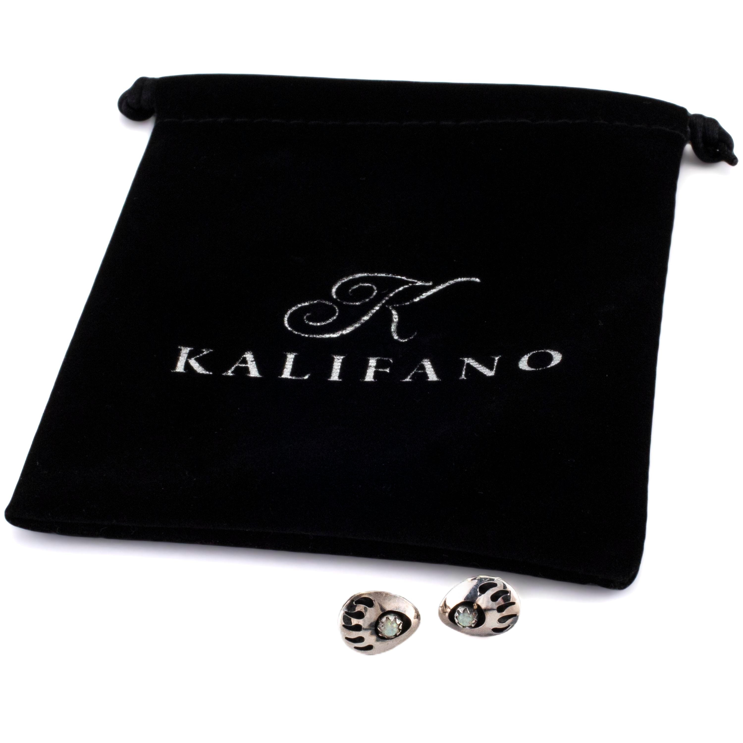 Kalifano Native American Jewelry Esther White Bear Claw with White Opal Inlay USA Native American Made 925 Sterling Silver Earrings NAE60.004