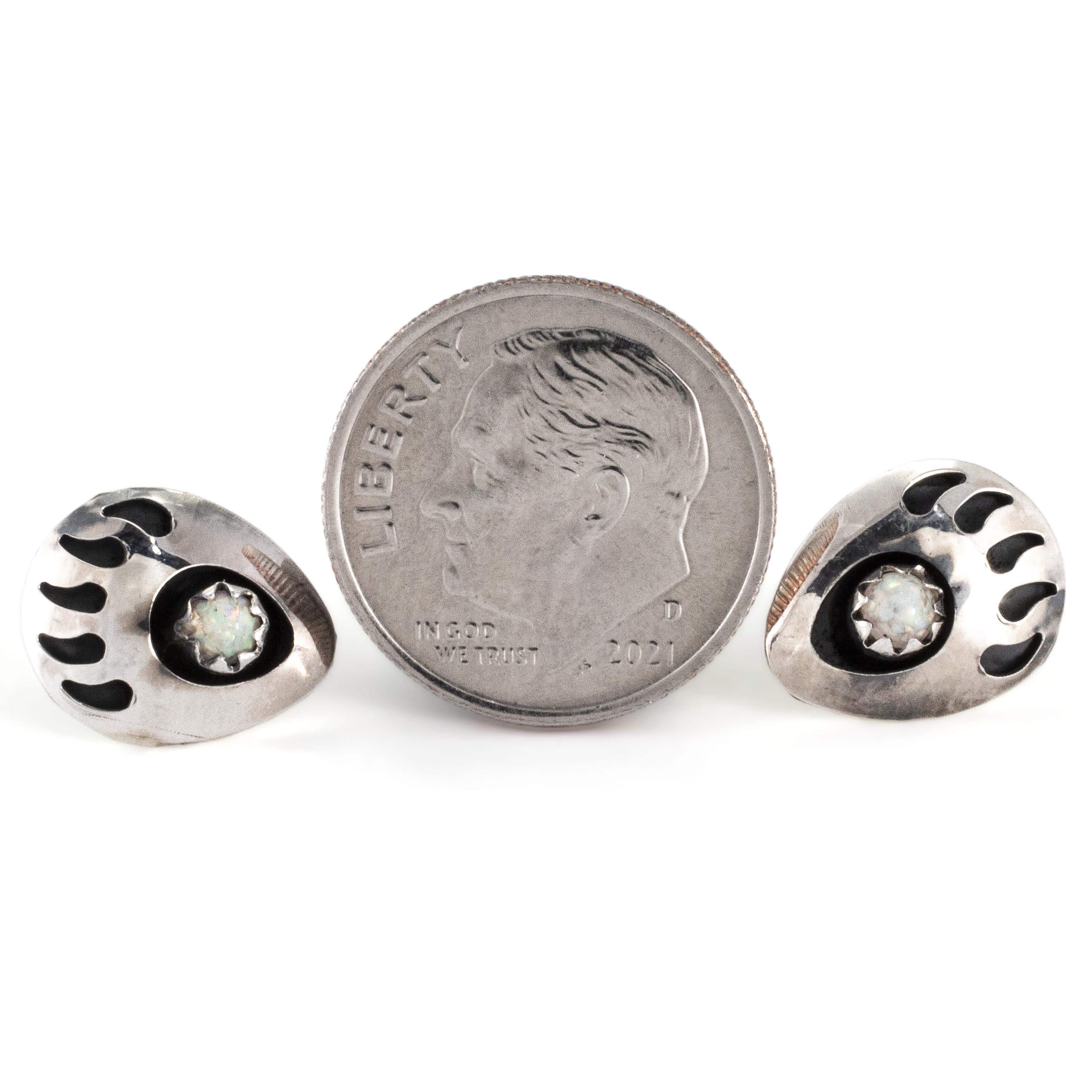 Kalifano Native American Jewelry Esther White Bear Claw with White Opal Inlay USA Native American Made 925 Sterling Silver Earrings NAE60.004
