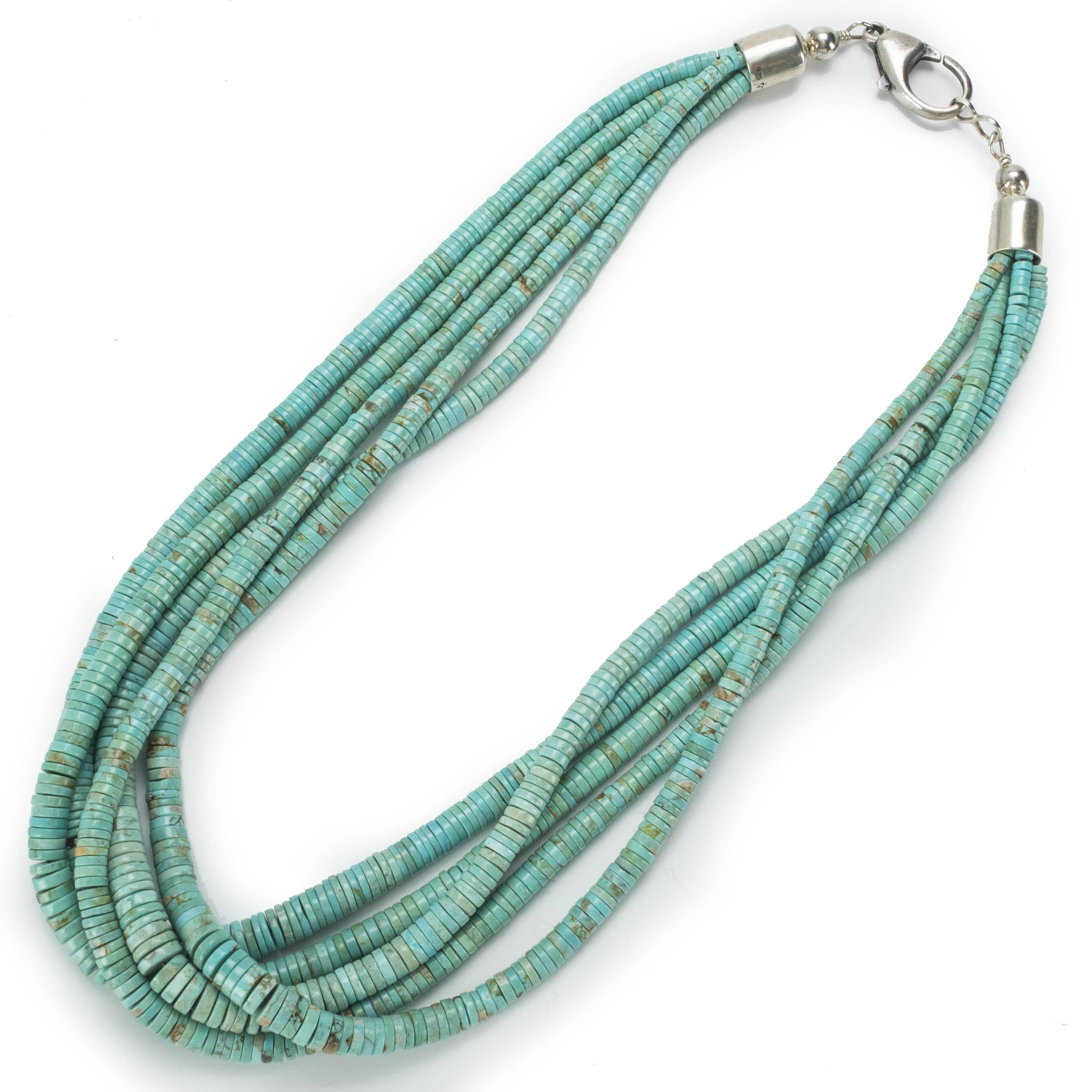Kalifano Native American Jewelry Five Strand Tyrone Turquoise Native American Made 925 Sterling Silver Necklace NAN4800.001