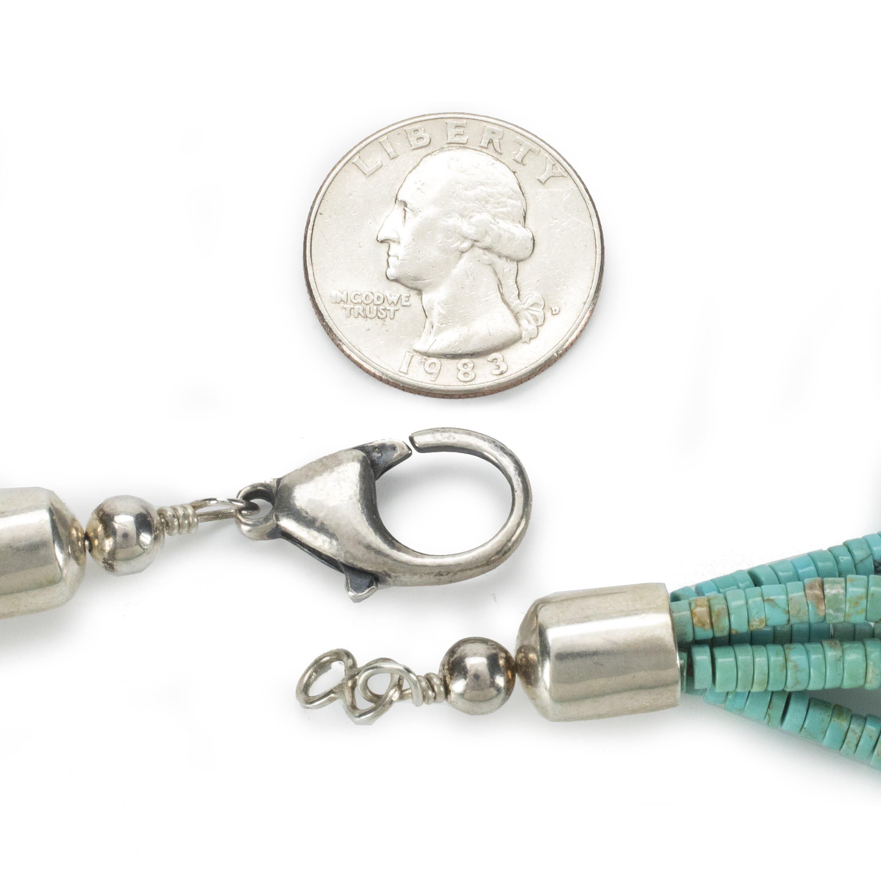 Kalifano Native American Jewelry Five Strand Tyrone Turquoise Native American Made 925 Sterling Silver Necklace NAN4800.001