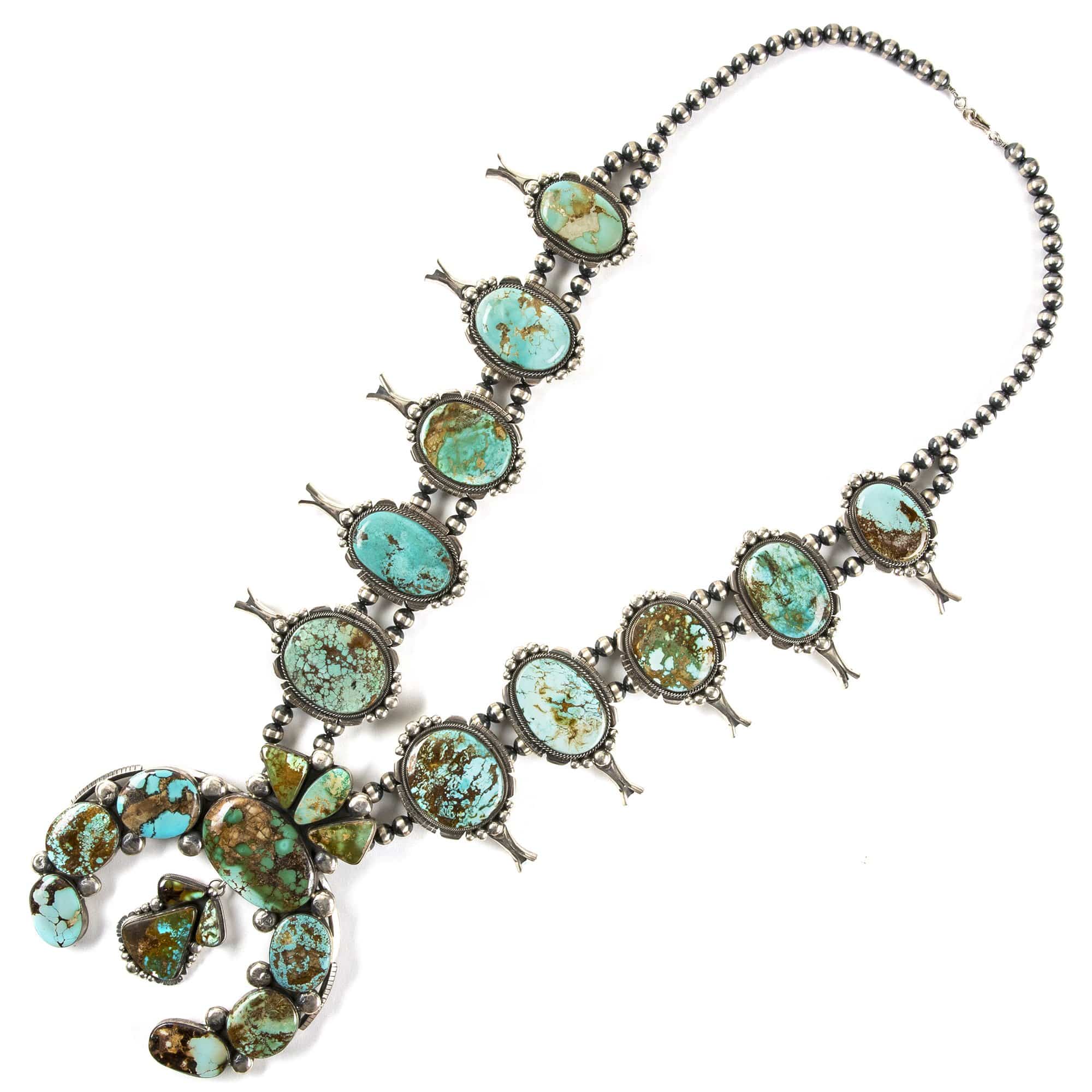 Kalifano Native American Jewelry Gabriel Jurado Royston Turquoise Squash Blossom Native American Made Sterling Silver 4 Piece Set NA48000.001