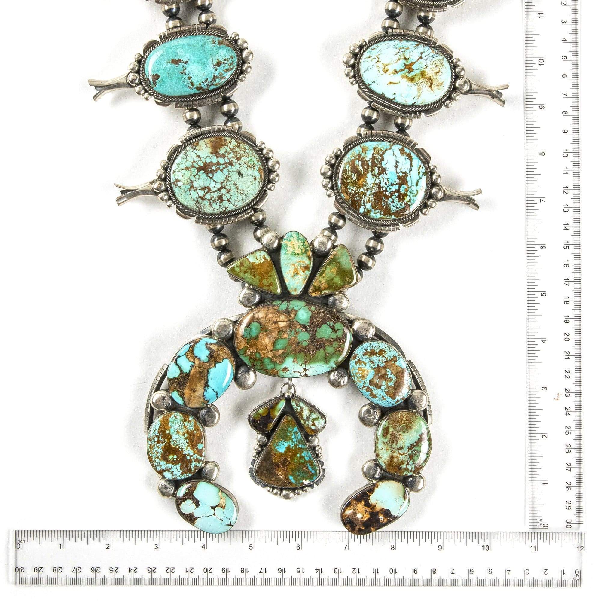Kalifano Native American Jewelry Gabriel Jurado Royston Turquoise Squash Blossom Native American Made Sterling Silver 4 Piece Set NA48000.001