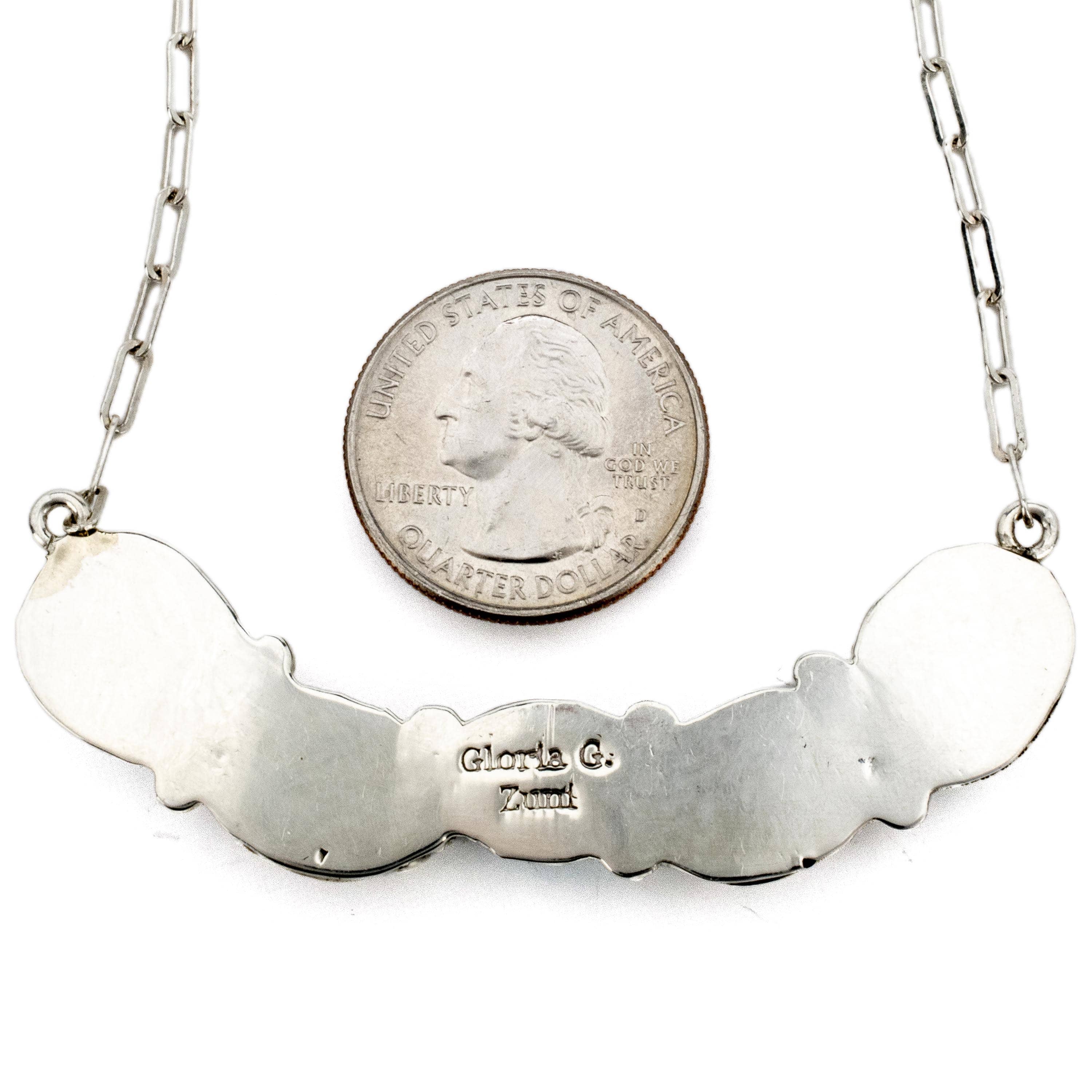 Kalifano Native American Jewelry Gloria G. Kingman Turquoise and Coral Serpentine Zuni USA Native American Made 925 Sterling Silver Necklace NAN1600.002