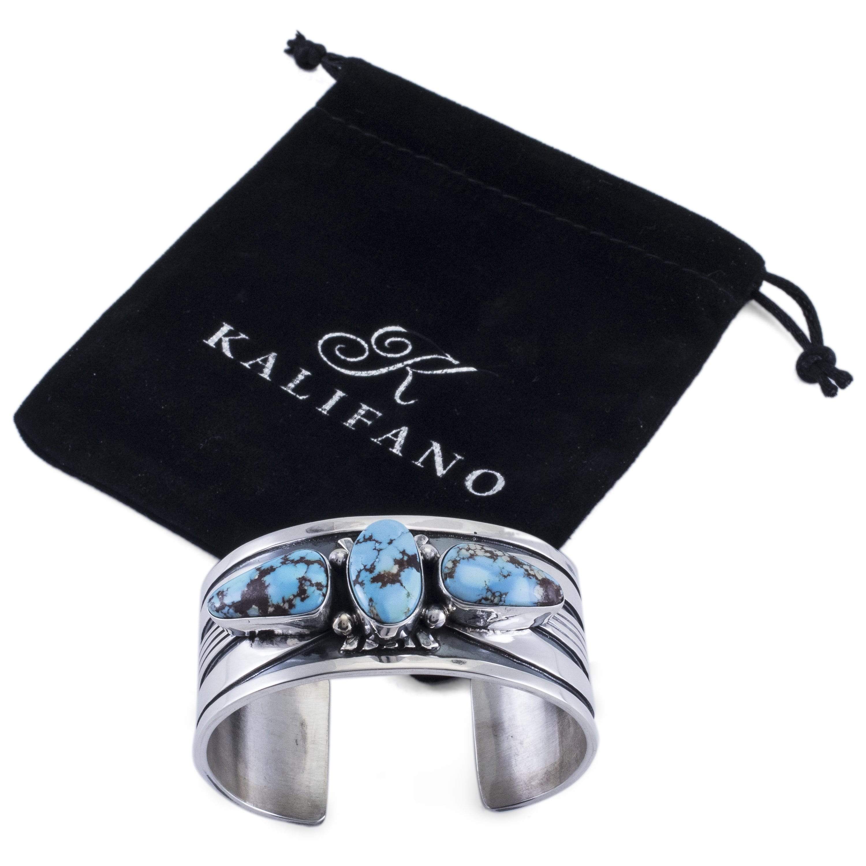 Kalifano Native American Jewelry Golden Hills Turquoise USA Native American Made 925 Sterling Silver Cuff NAB4500.006