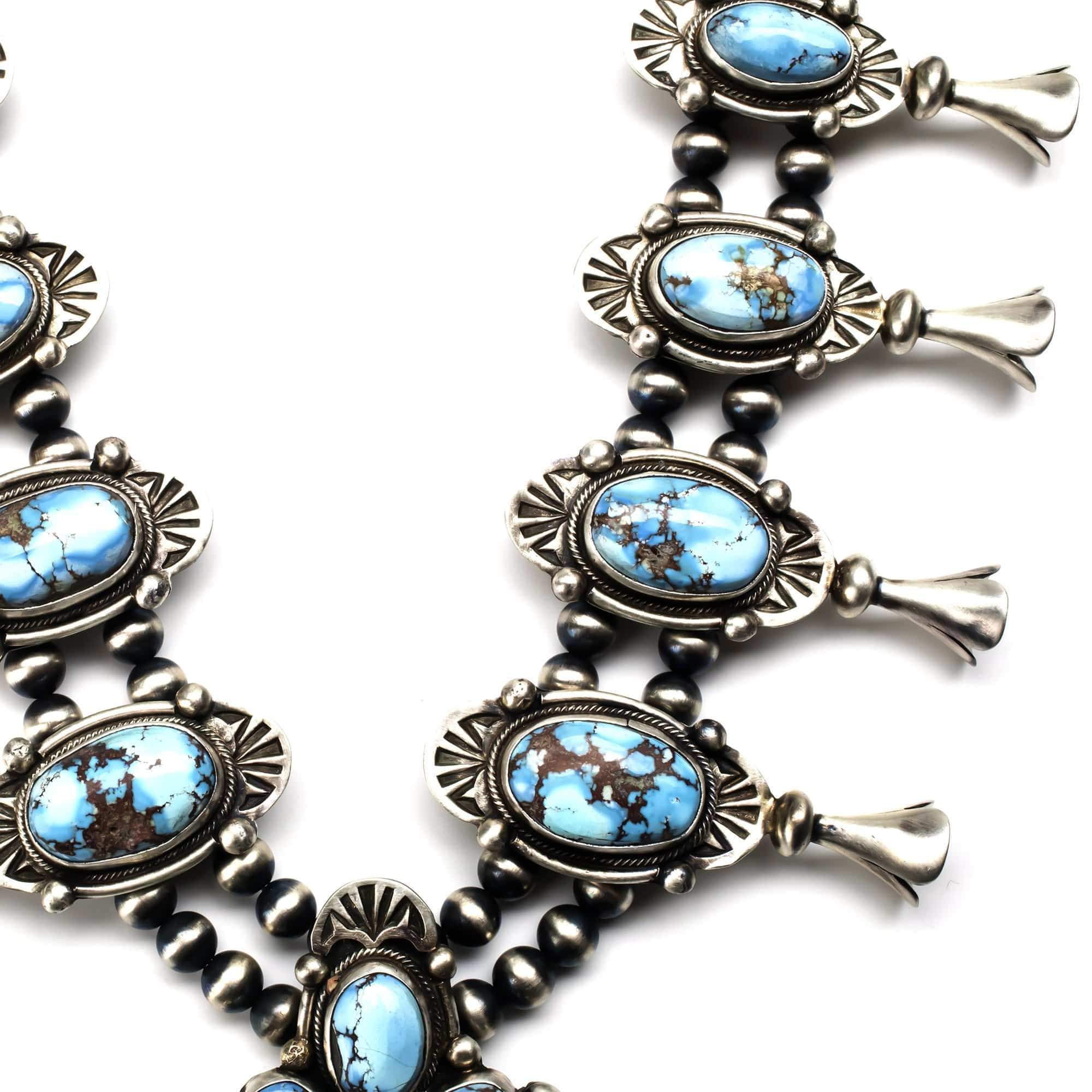 Kalifano Native American Jewelry Golden Hills Turquoise USA Native American Made 925 Sterling Silver Naja Squash Blossom Necklace NAN13500.001
