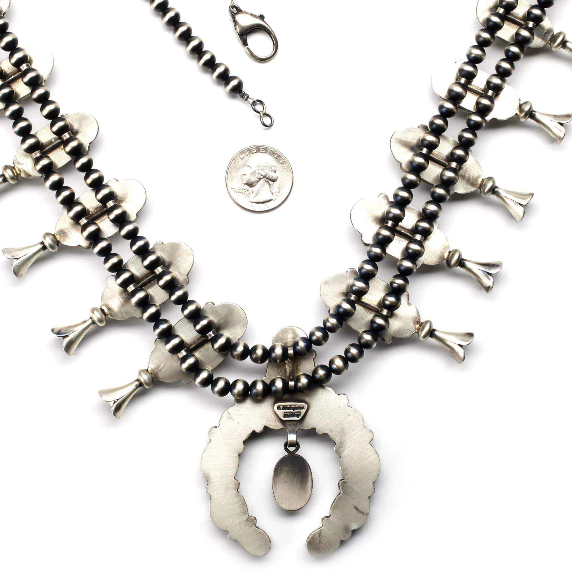Kalifano Native American Jewelry Golden Hills Turquoise USA Native American Made 925 Sterling Silver Naja Squash Blossom Necklace NAN13500.001