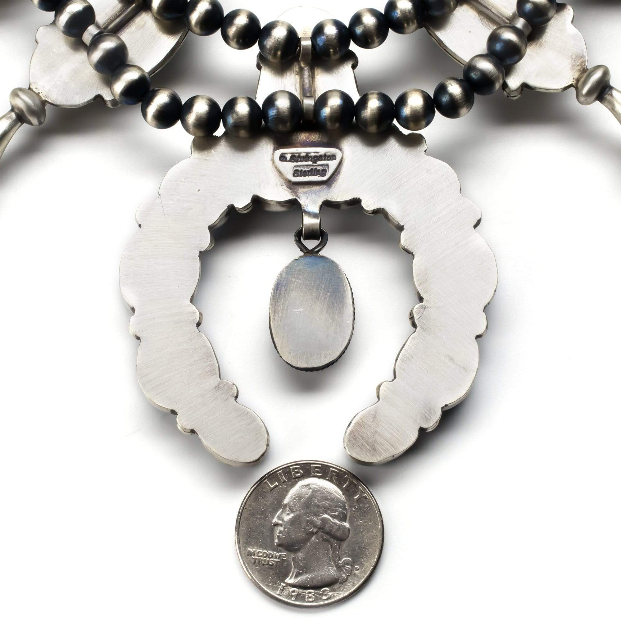 Kalifano Native American Jewelry Golden Hills Turquoise USA Native American Made 925 Sterling Silver Naja Squash Blossom Necklace NAN13500.001