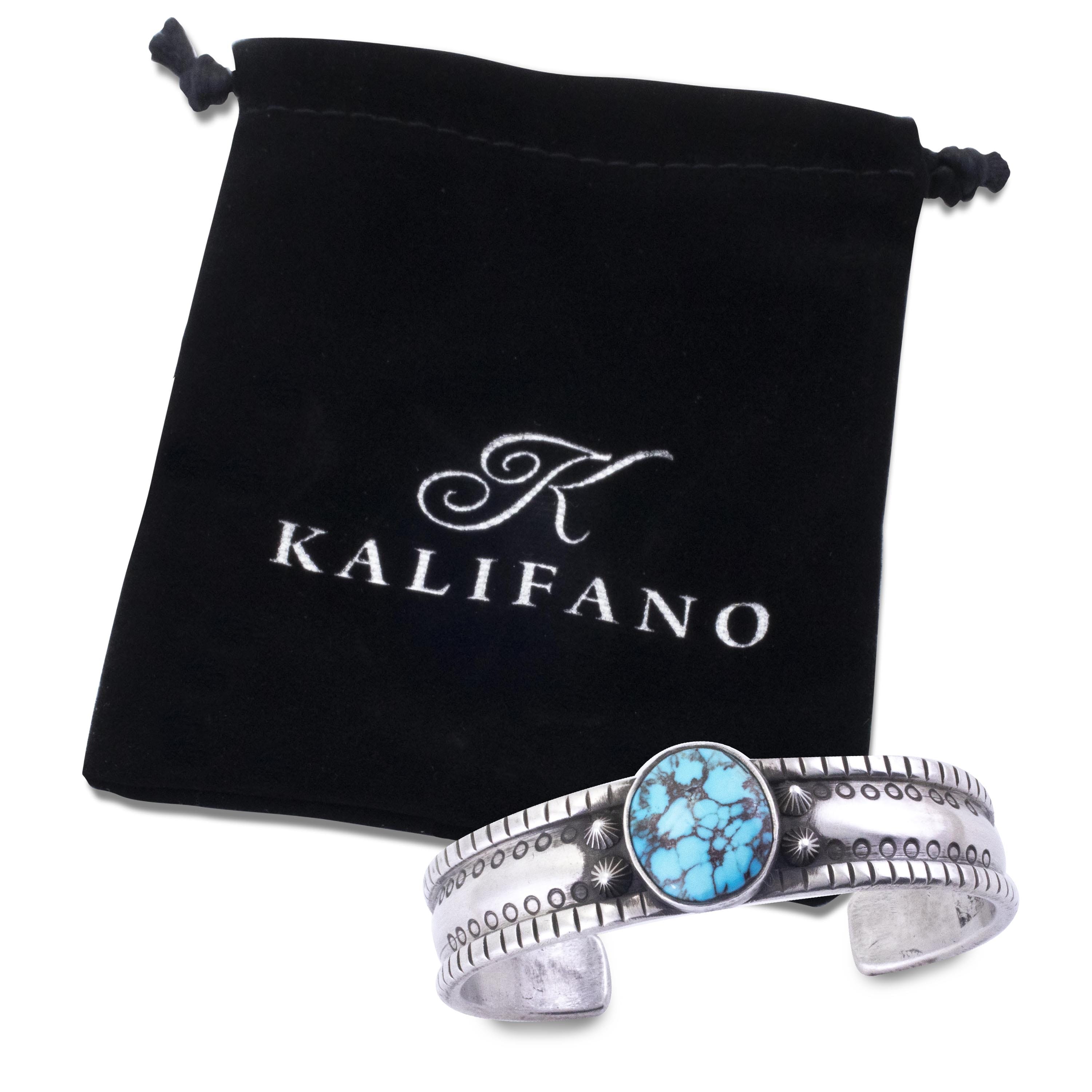 Kalifano Native American Jewelry Joel O'Neal Egyptian Turquoise USA Native American Made 925 Sterling Silver Cuff NAB2600.004